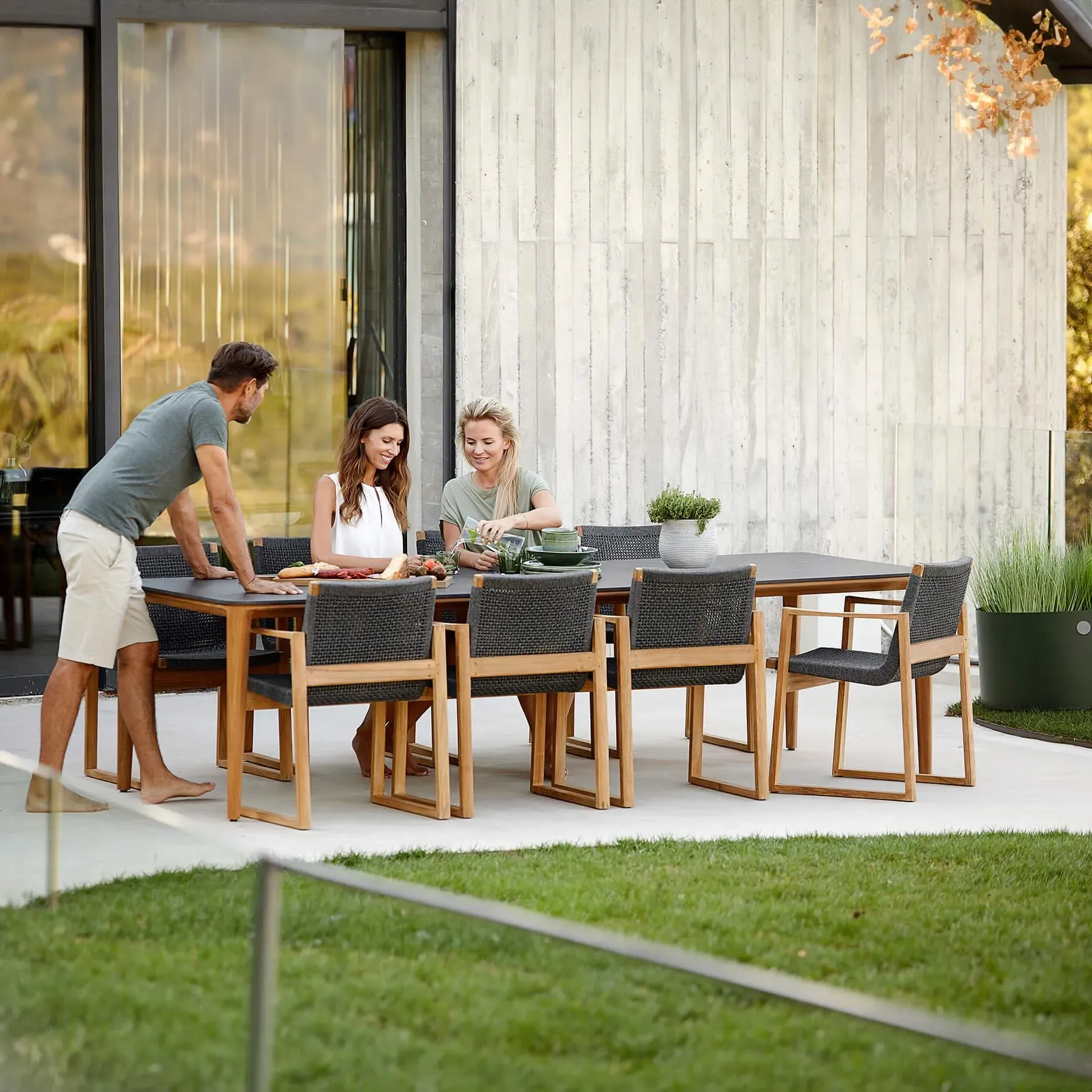Rectangular Dining Table - Travertine, Teak