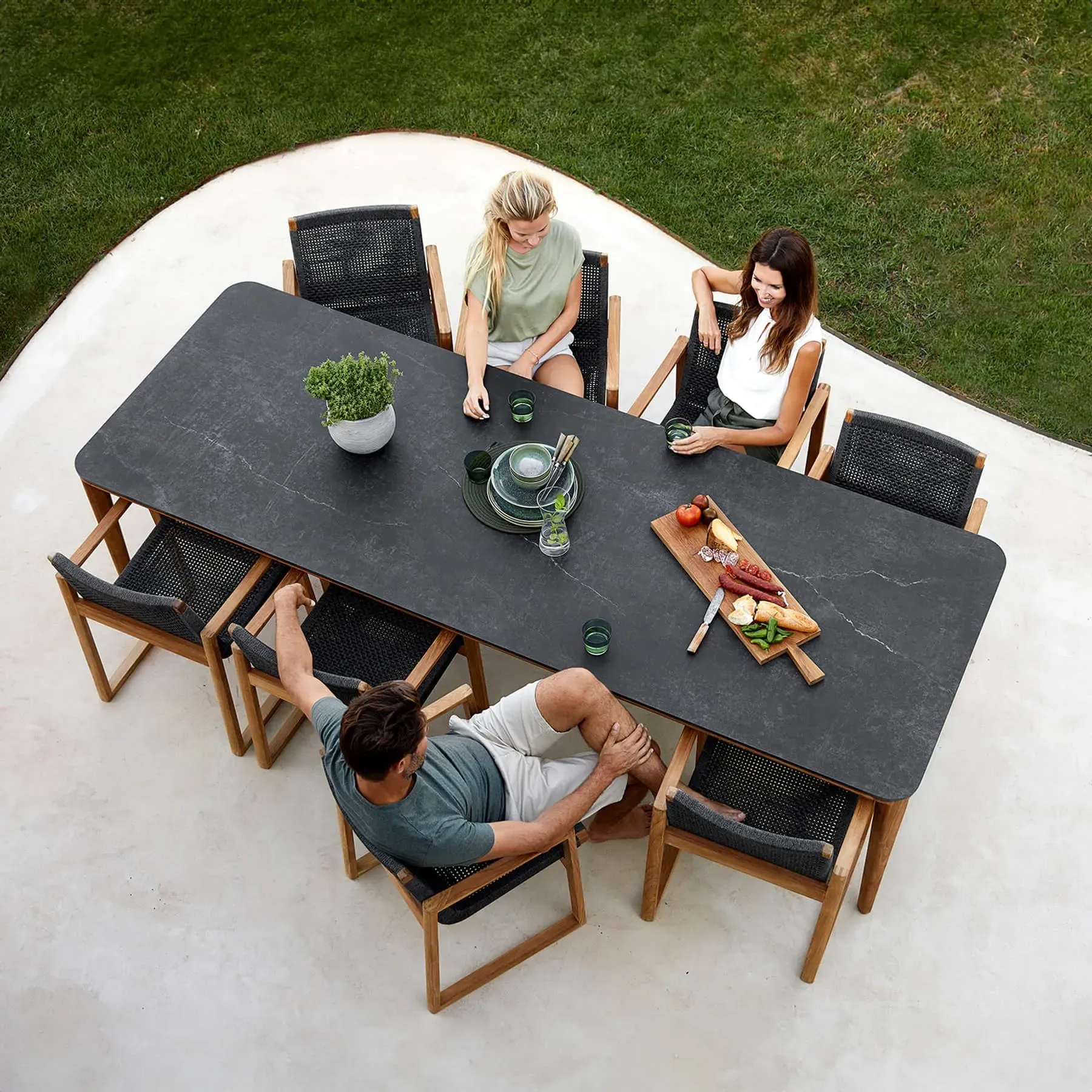 Rectangular Dining Table - Travertine, Teak