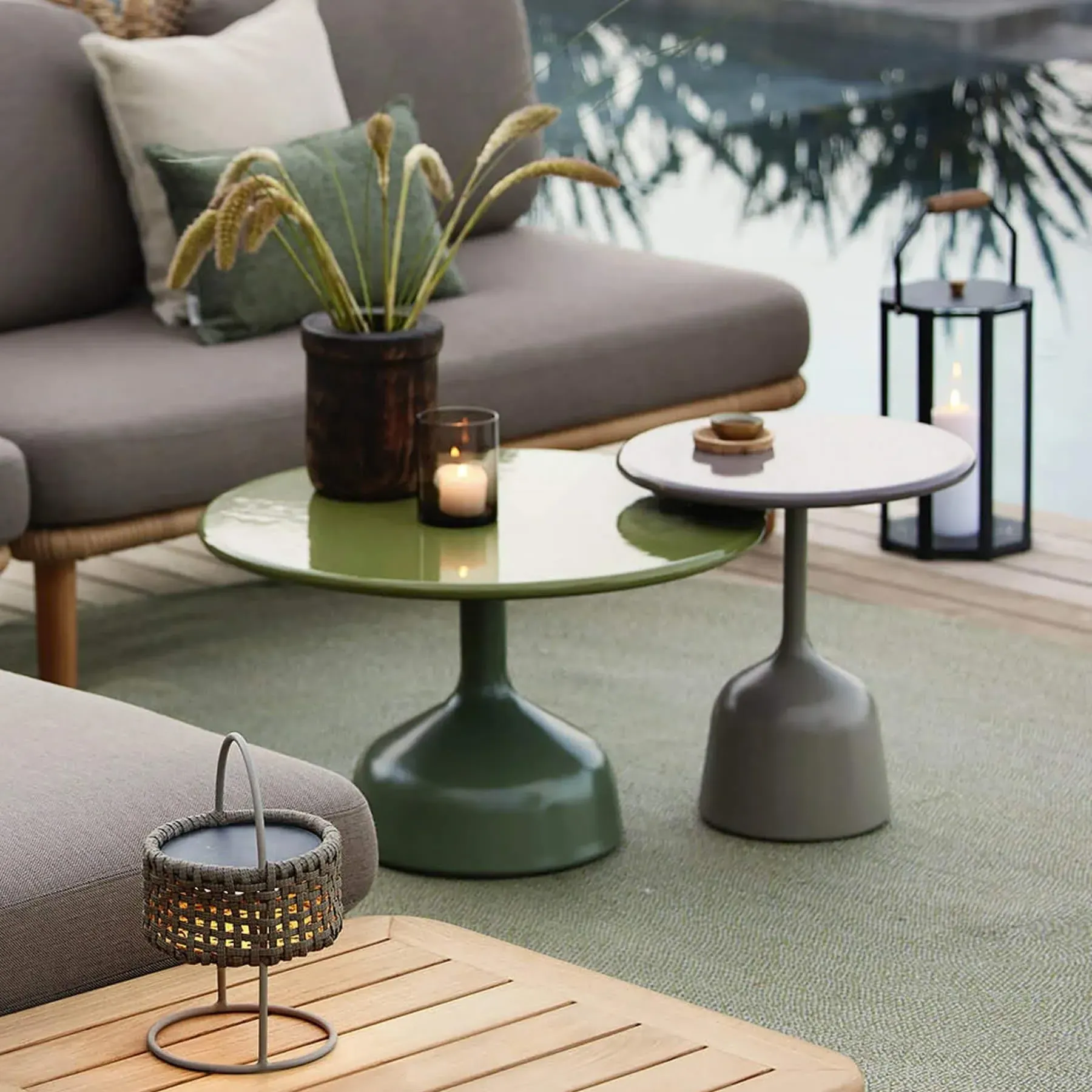 Small Coffee Table with Lava Stone - Green, Teak