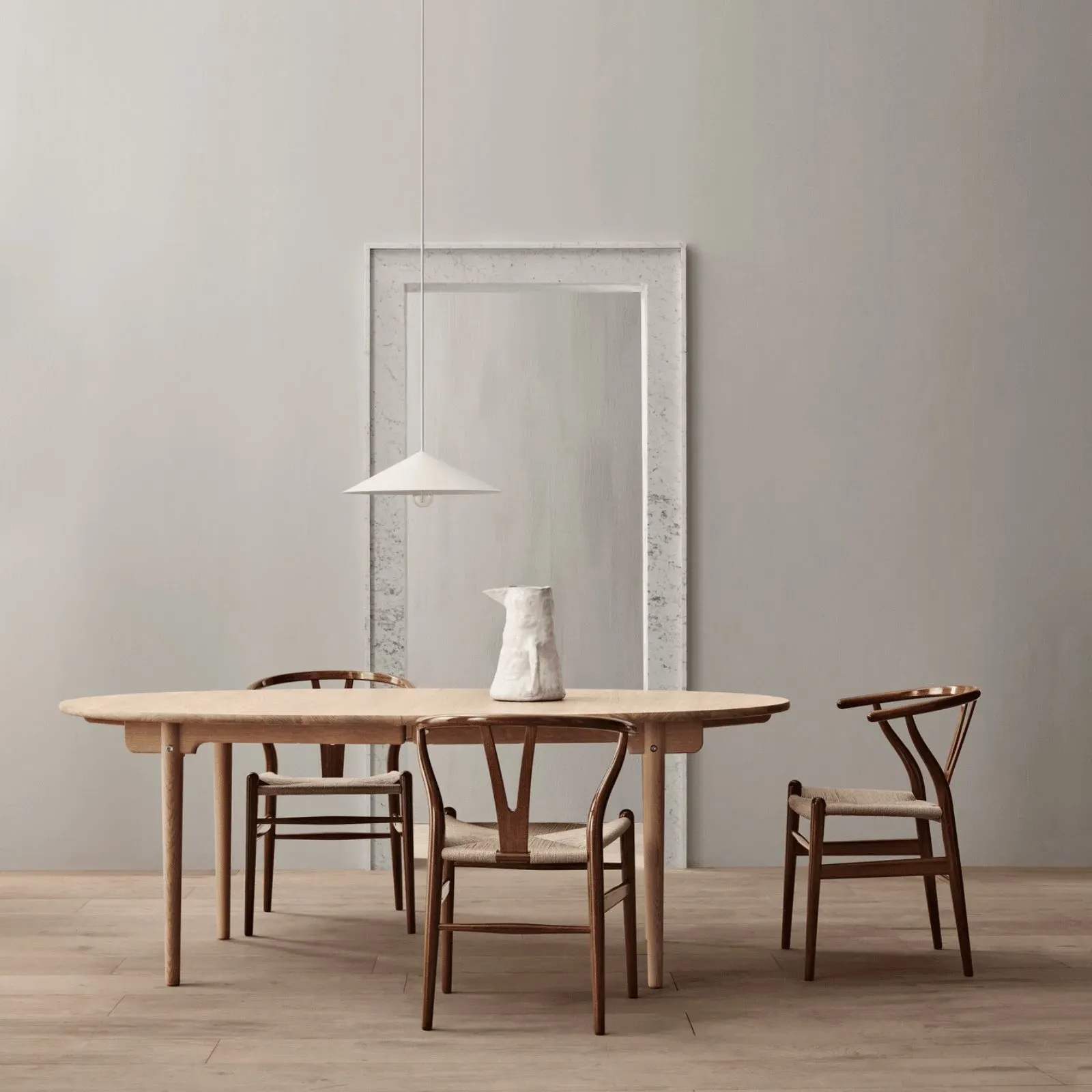 7-Piece Dining Set with Wishbone Chairs - Oak