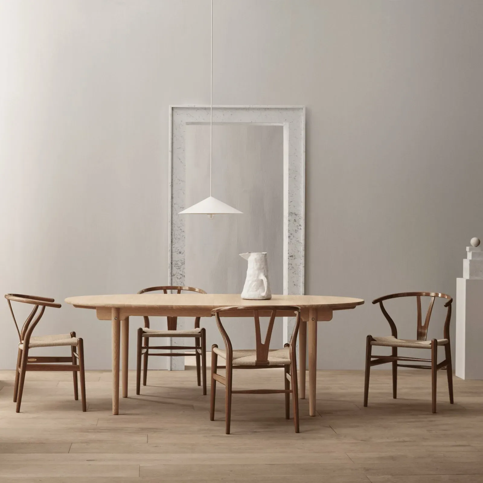 7-Piece Dining Set with Wishbone Chairs - Oak