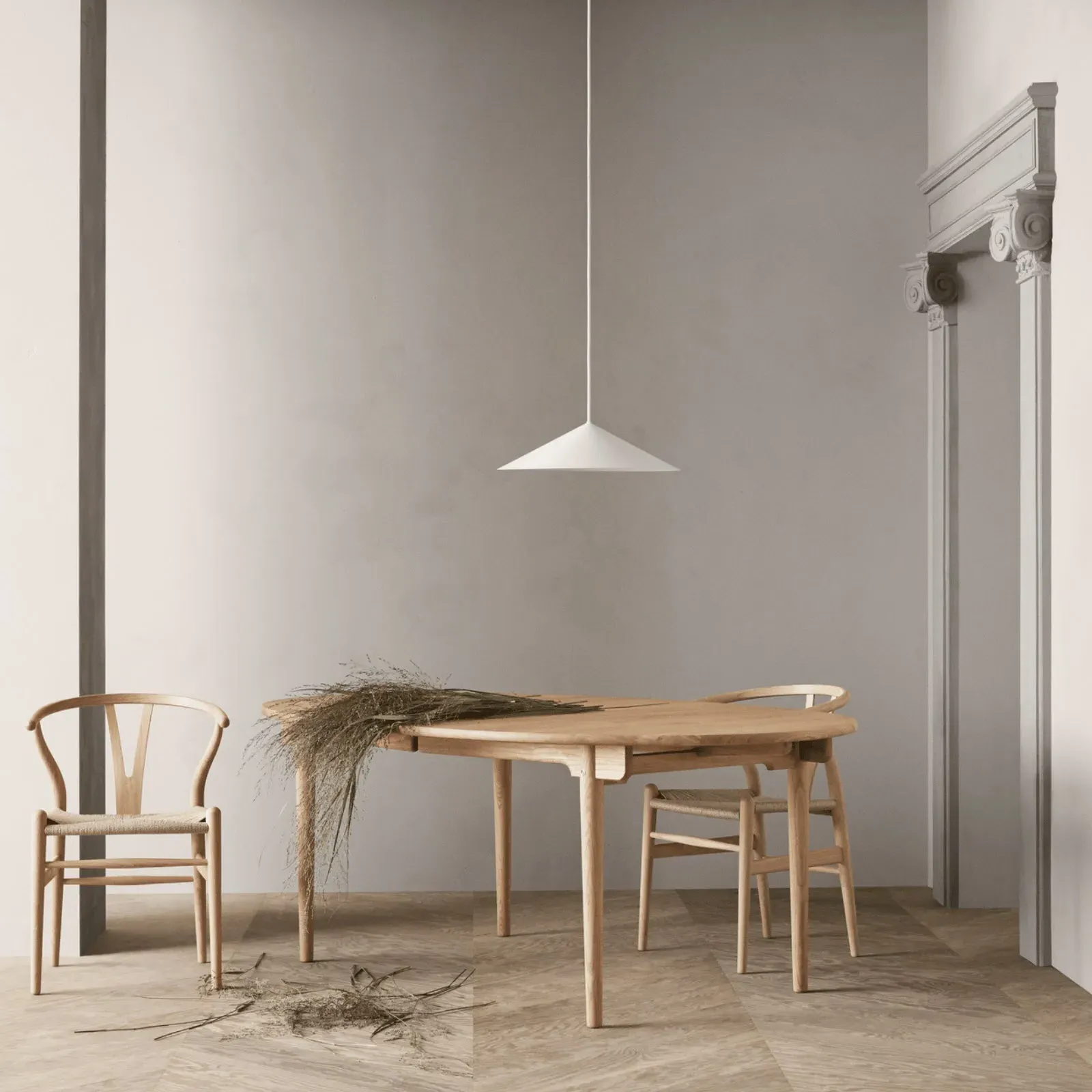 7-Piece Dining Set with Wishbone Chairs - Oak image