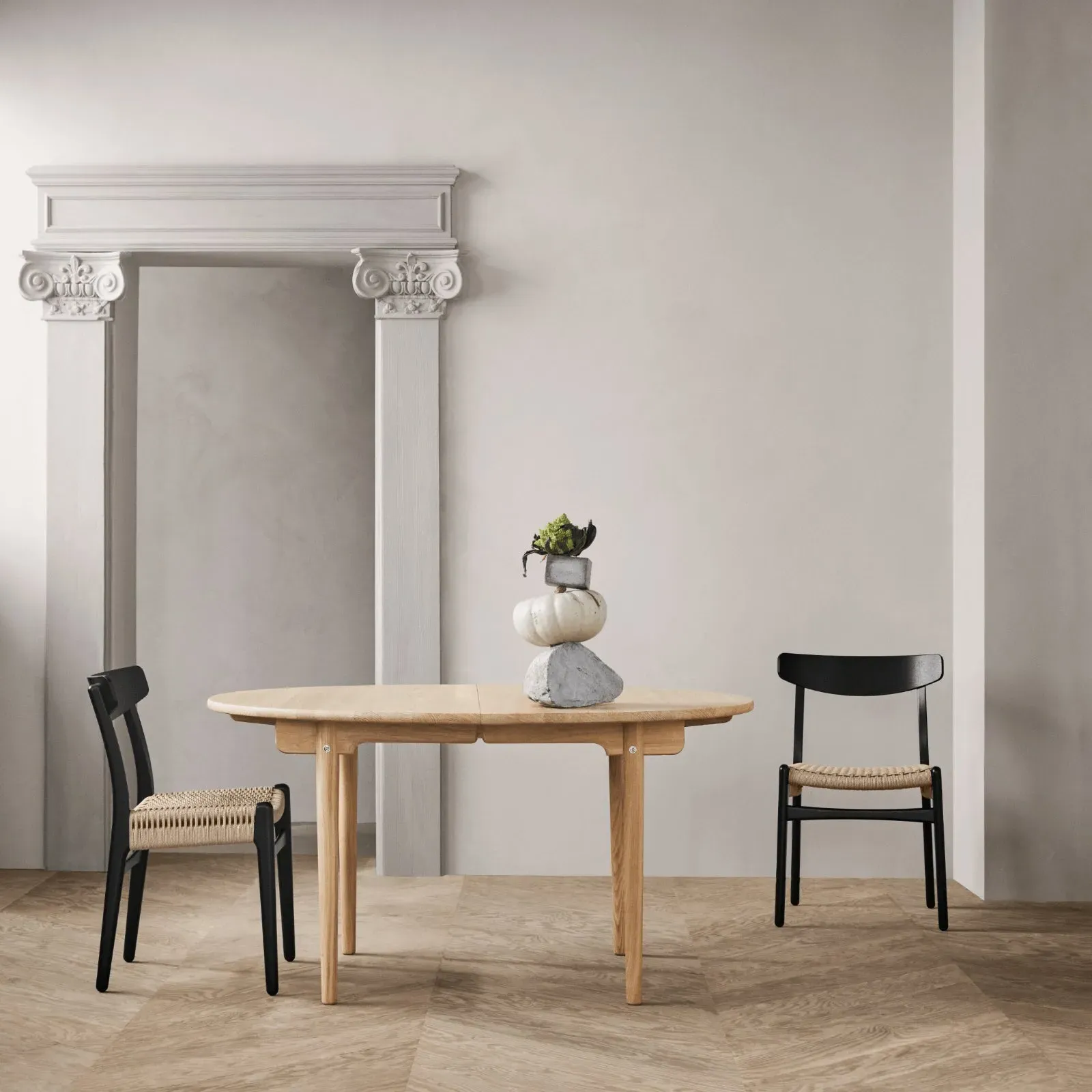 Elliptical Dining Table with Extensions - Walnut