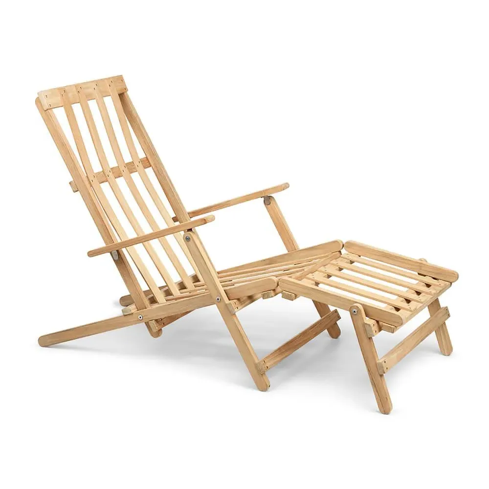 Folding Deck Chair with Footrest - Teak