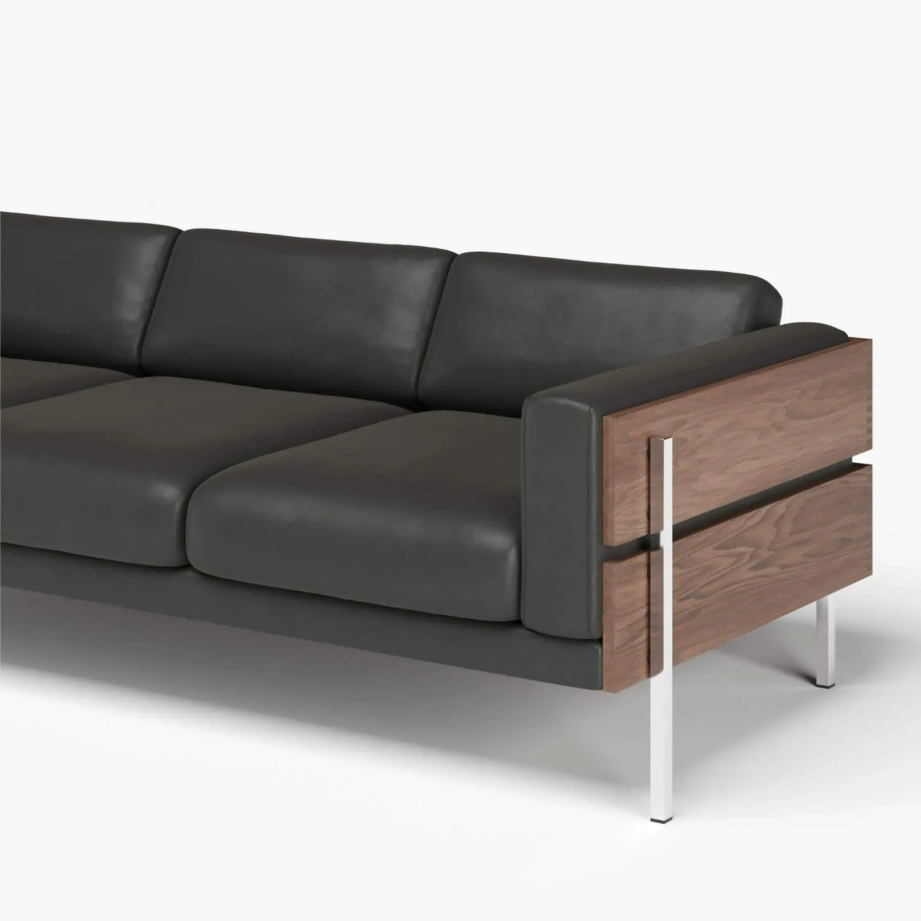 3-Seater Sofa with Chrome Legs - Black, Leather image