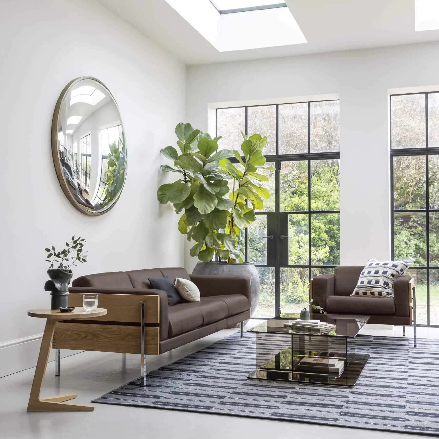 3-Seater Sofa with Chrome Legs - Brown, Leather