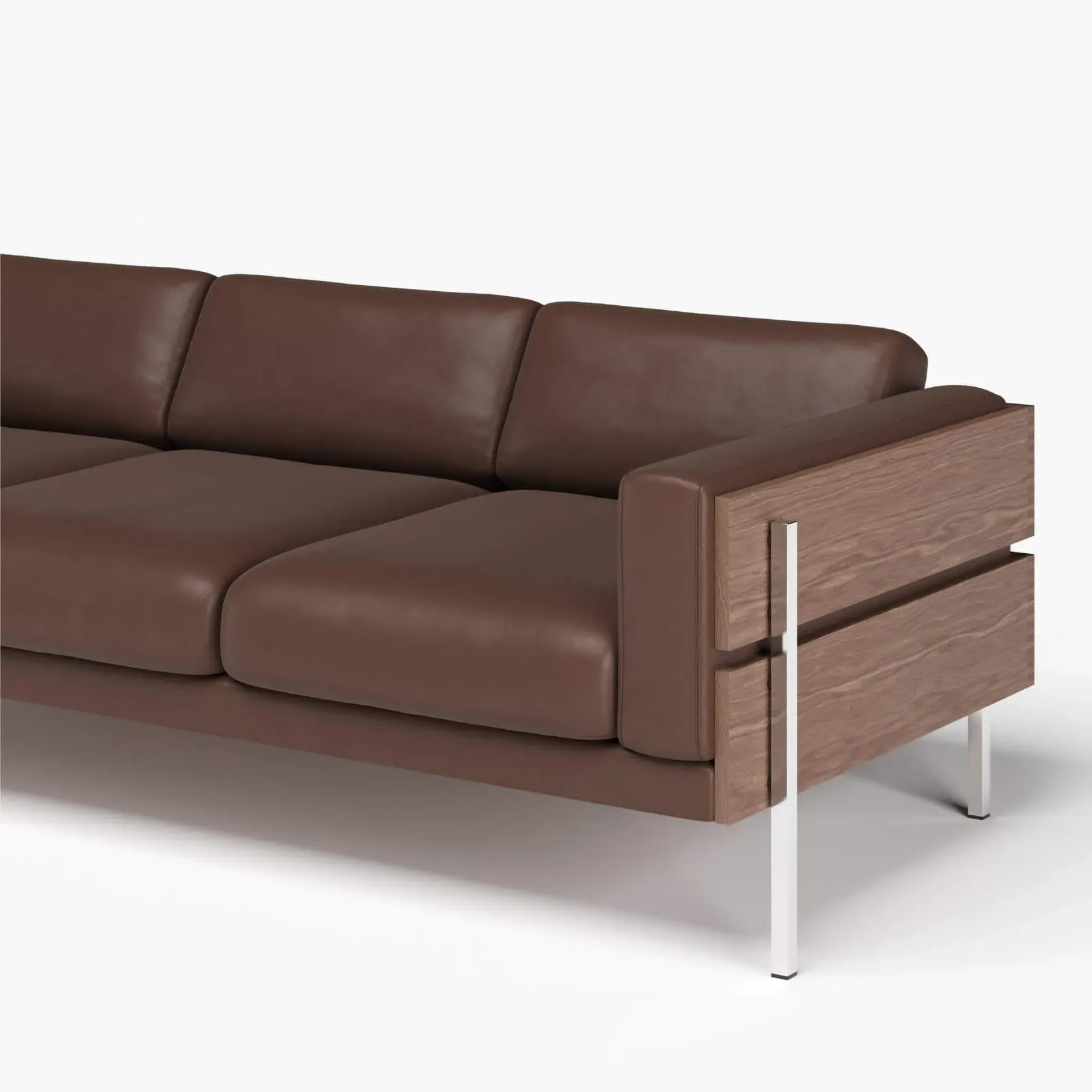 3-Seater Sofa with Chrome Legs - Brown, Leather