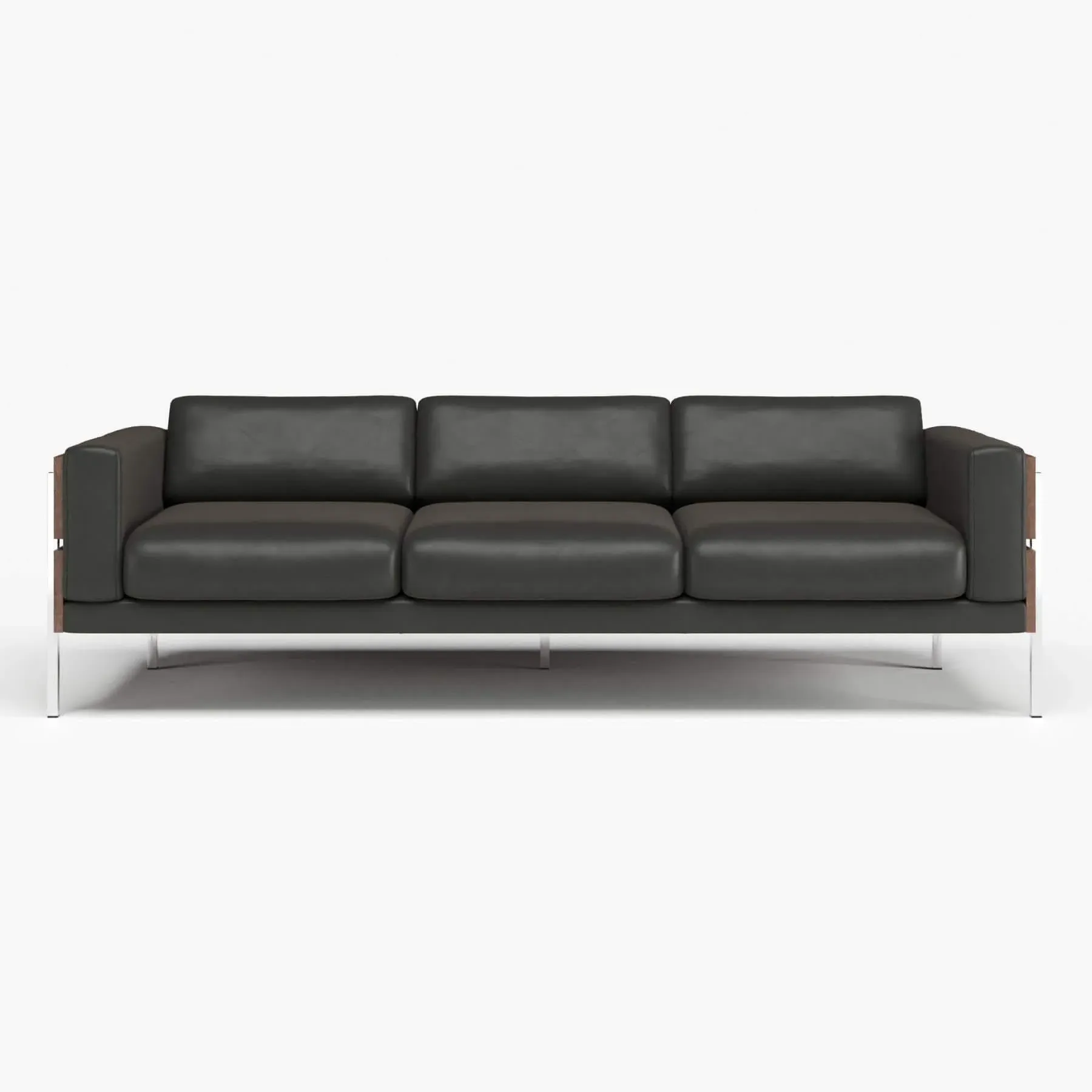3-Seater Sofa with Chrome Legs - Brown, Leather