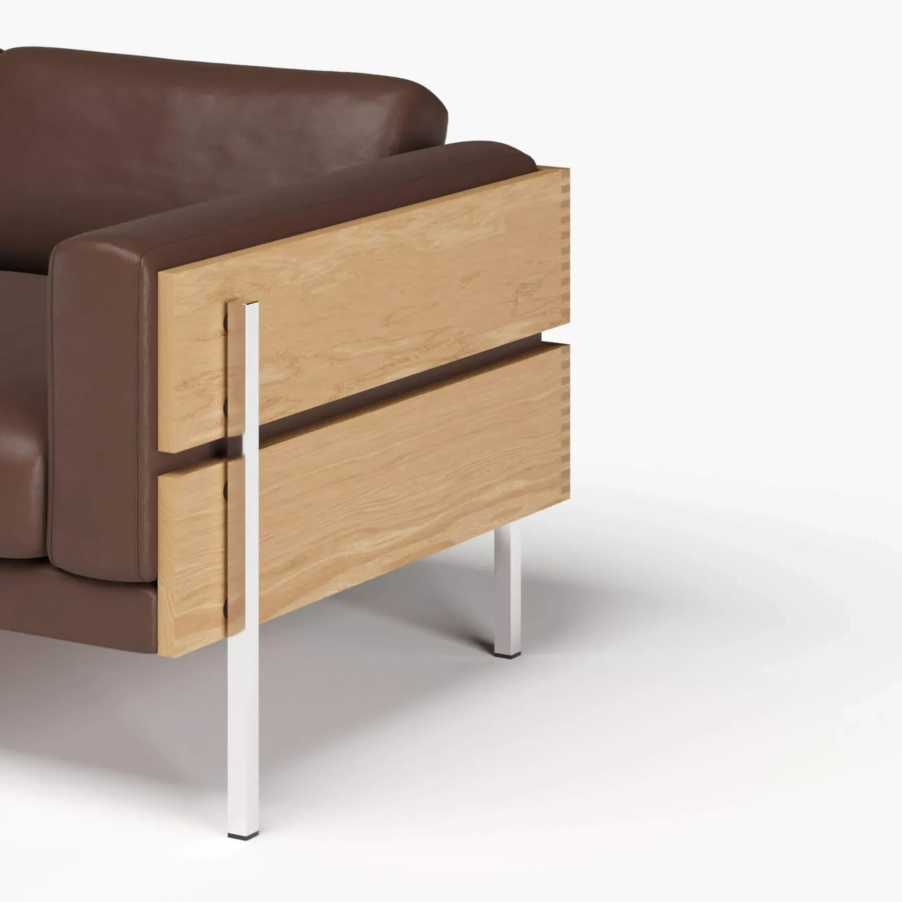 3-Seater Sofa with Chrome Legs - Brown, Leather