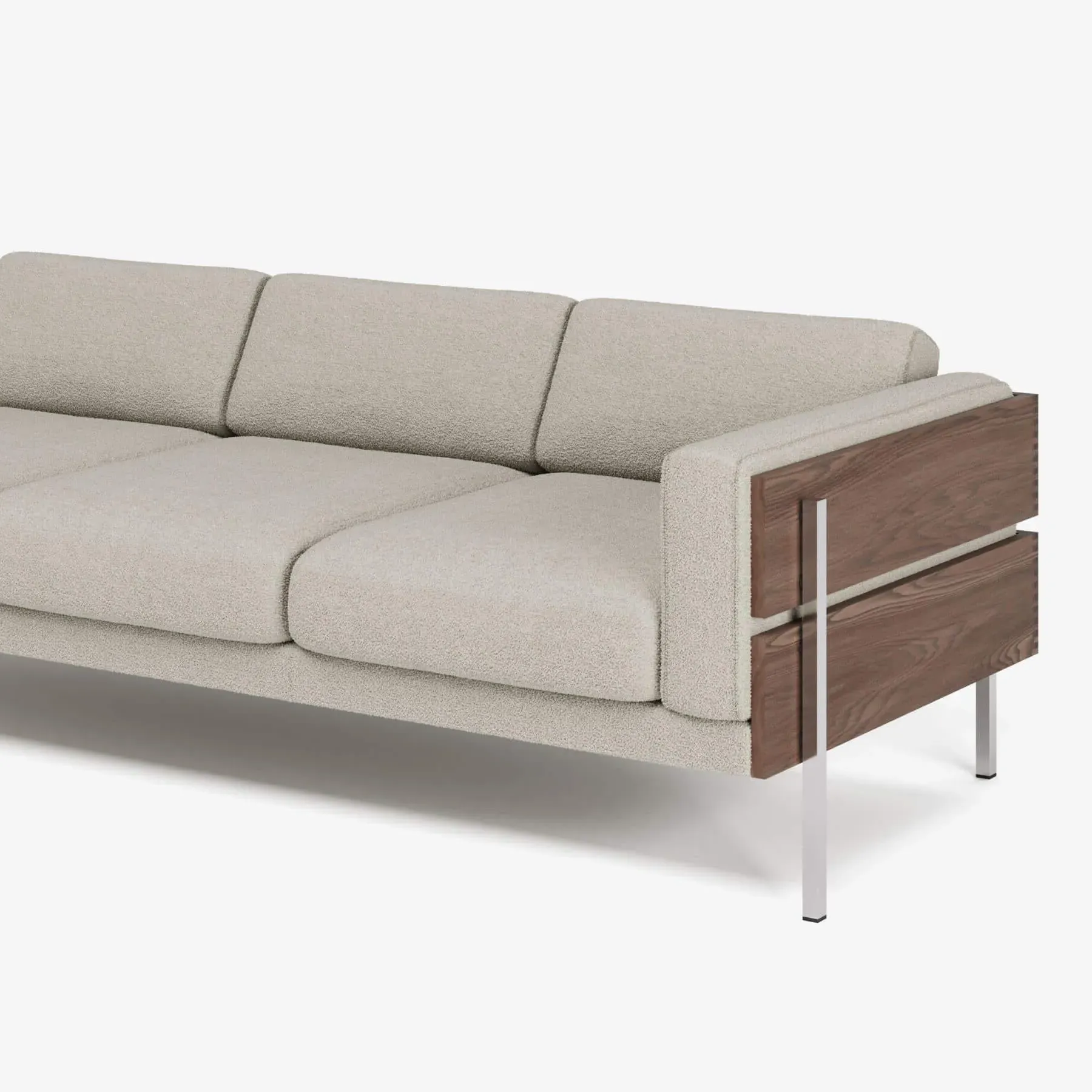 3-Seater Sofa with Chrome Legs - Chalk, Boucle