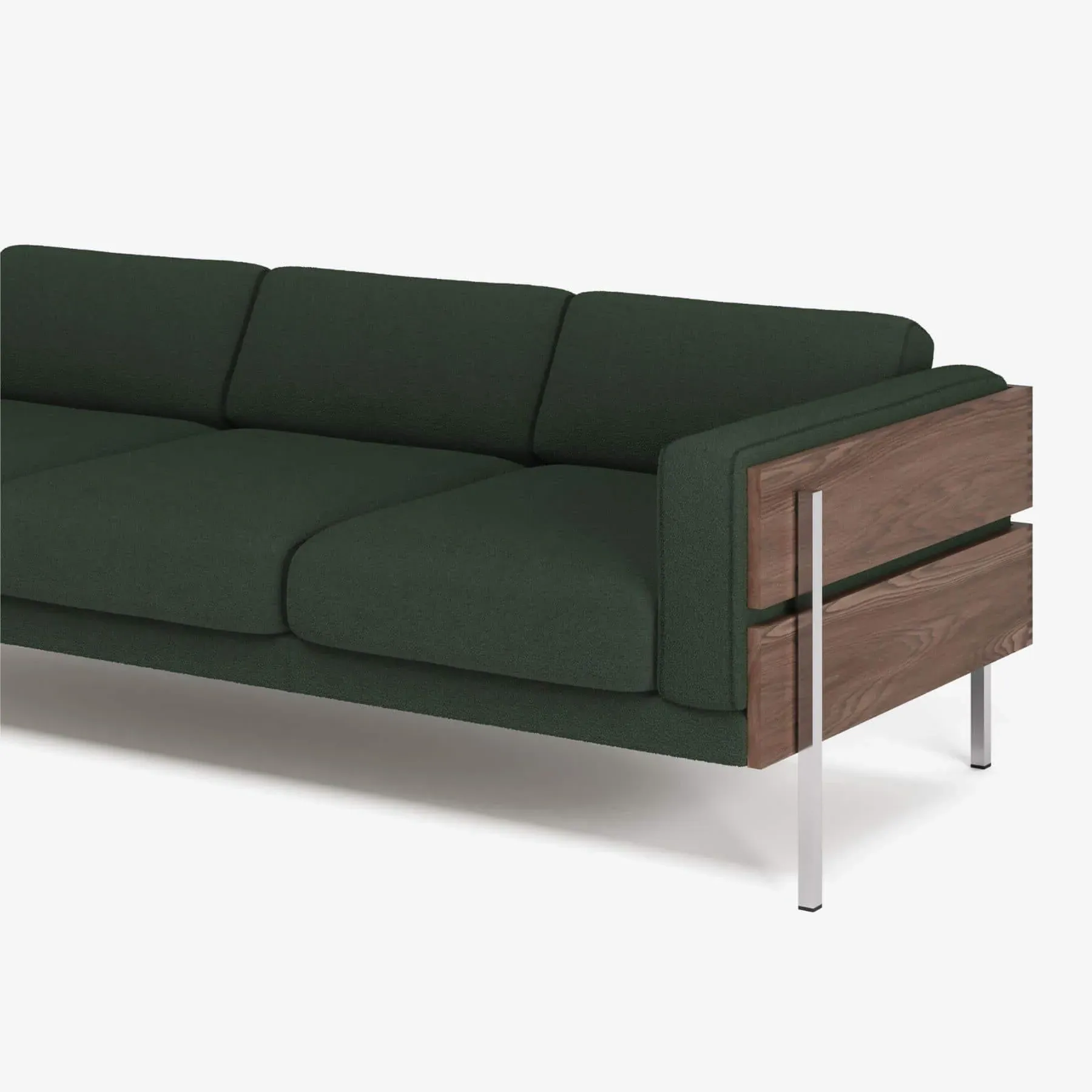 3-Seater Sofa with Chrome Legs - Moss, Boucle