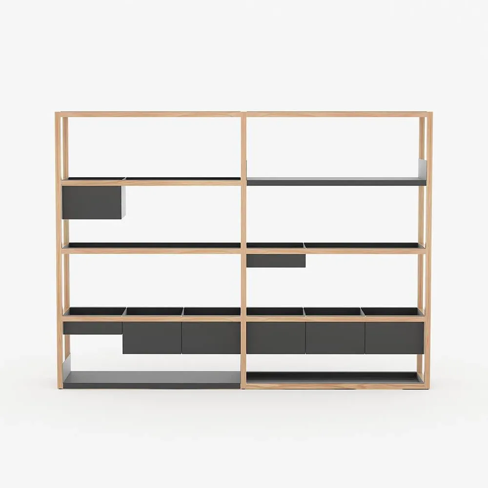 Medium Modular Shelving with Storage - Oak, Steel