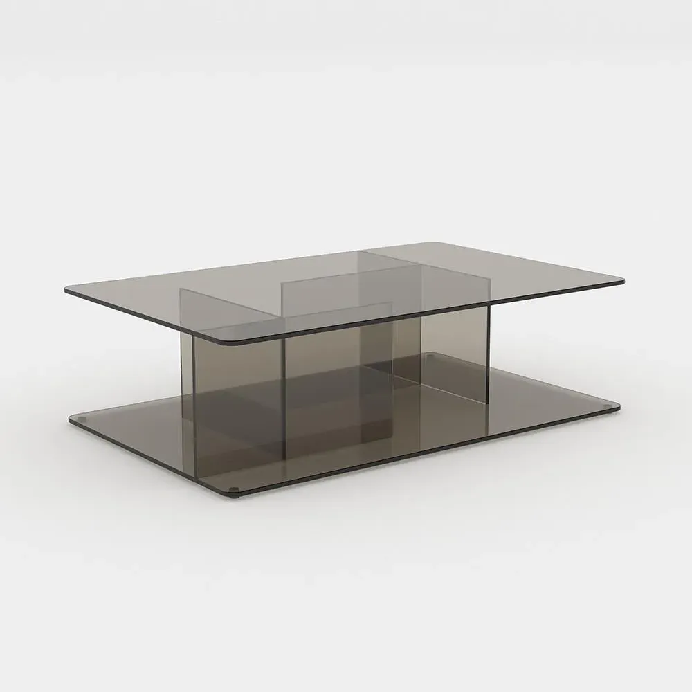 Rectangular Coffee Table with Storage - Smoke, Glass