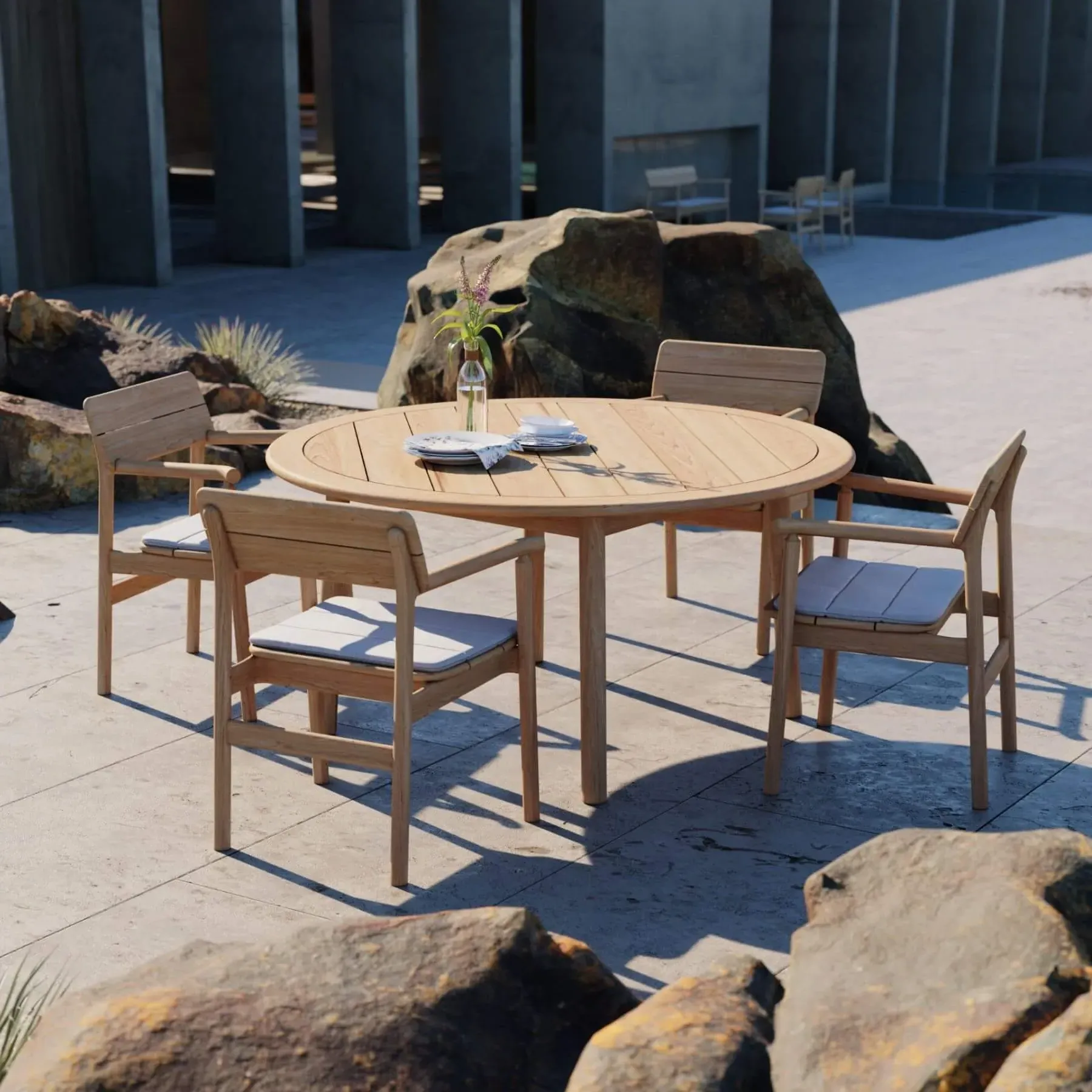 Round Dining Table - Teak Wood