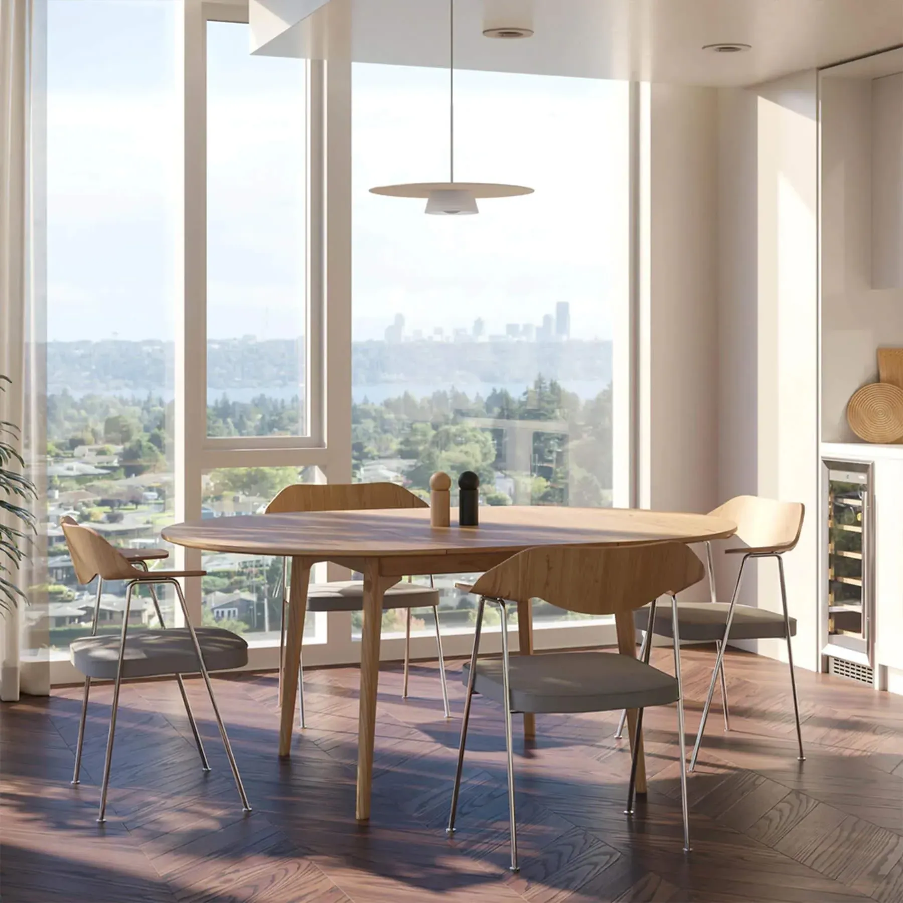 Round Extending Dining Table - Oak, Solid Wood