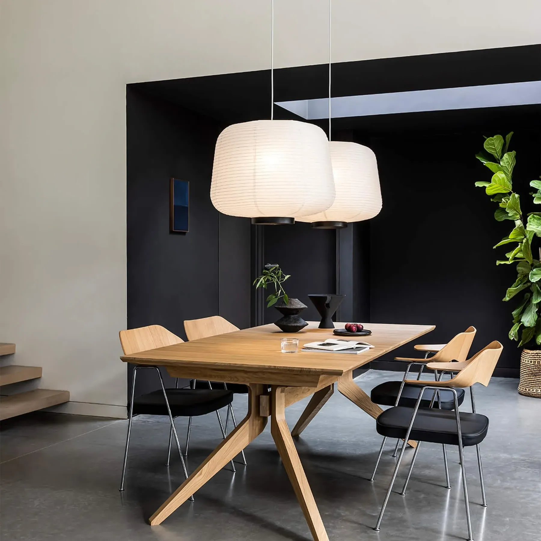 Soft Paper Lantern Large Pendant Light - Black, Rice Paper