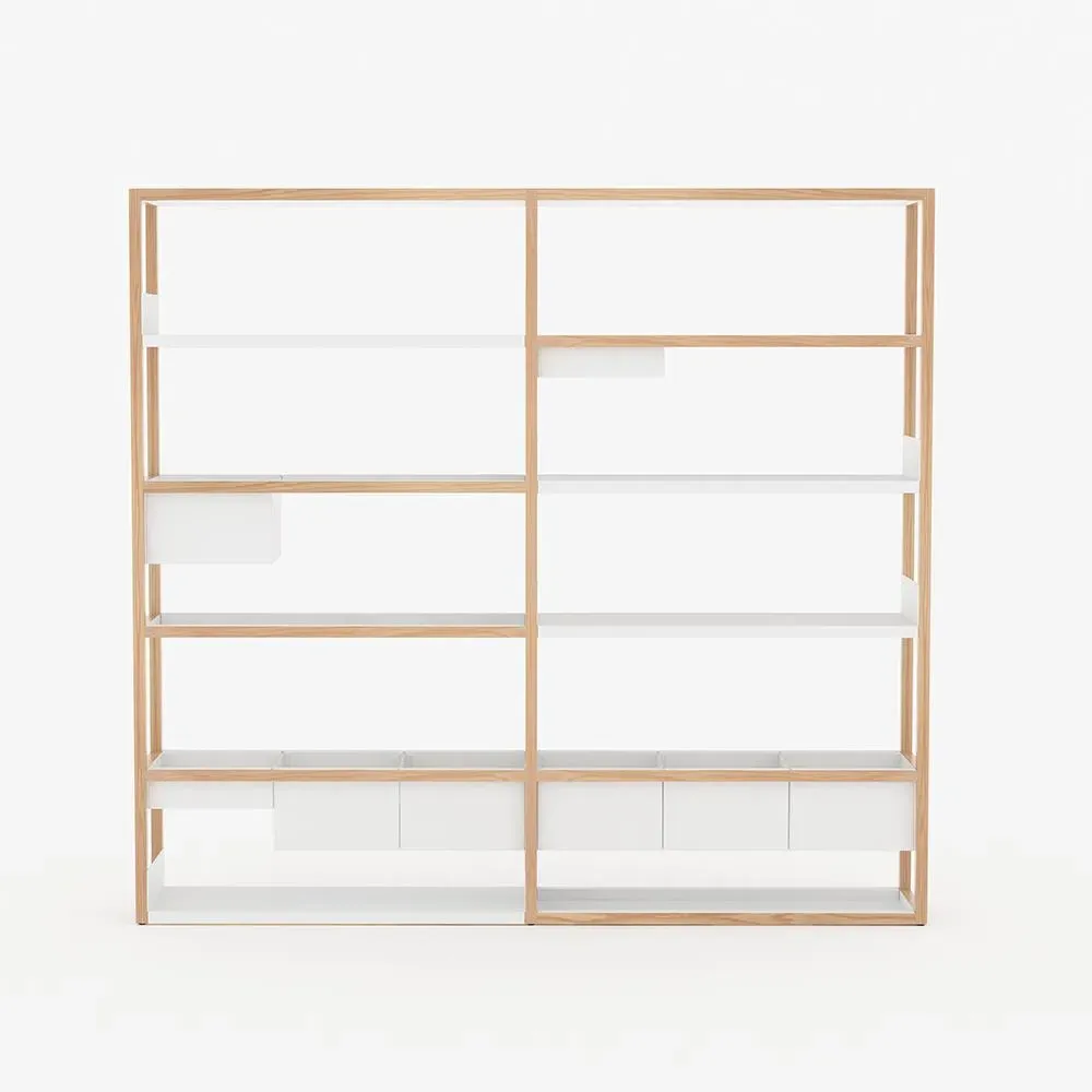 Tall Modular Shelving with Storage - Oak, Steel
