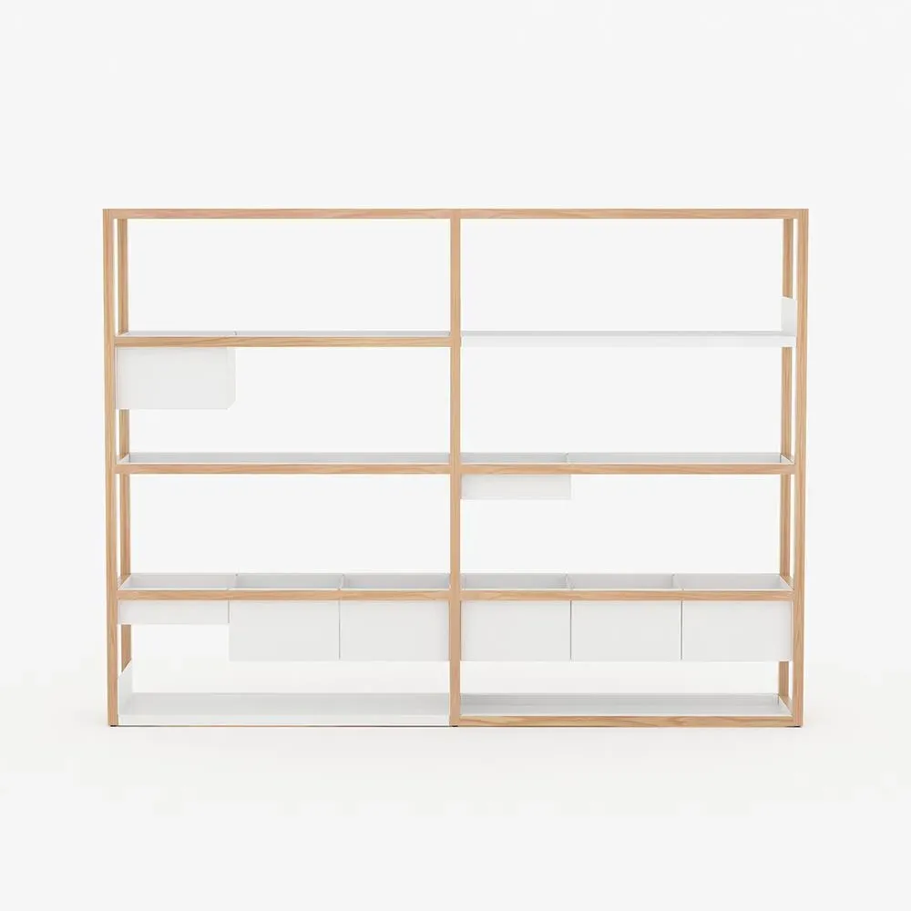 Tall Modular Shelving with Storage - Oak, Steel