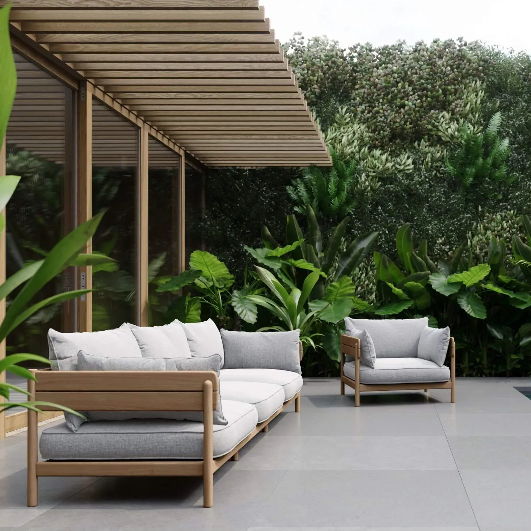 Tanso 3-Seater Sofa - Grey, Teak