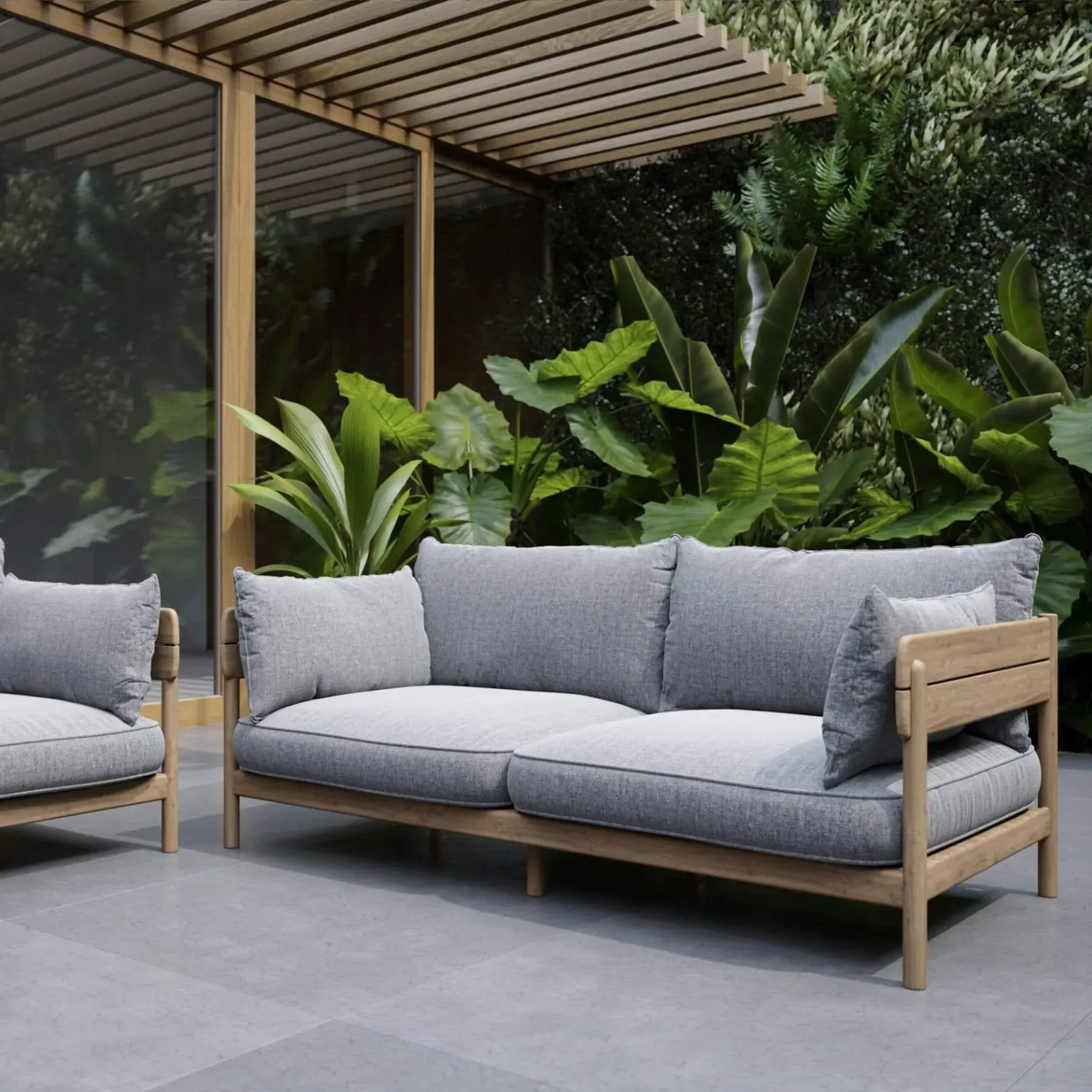 Tanso 3-Seater Sofa - Grey, Teak