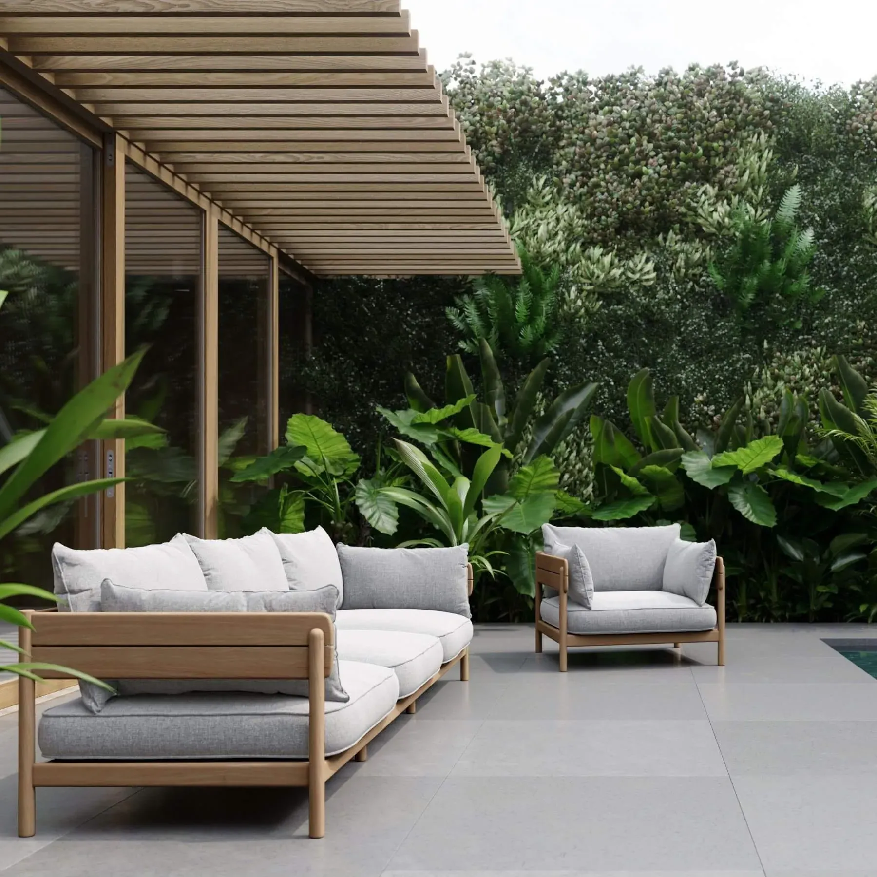 Tanso Sofa Armchair - Grey, Teak