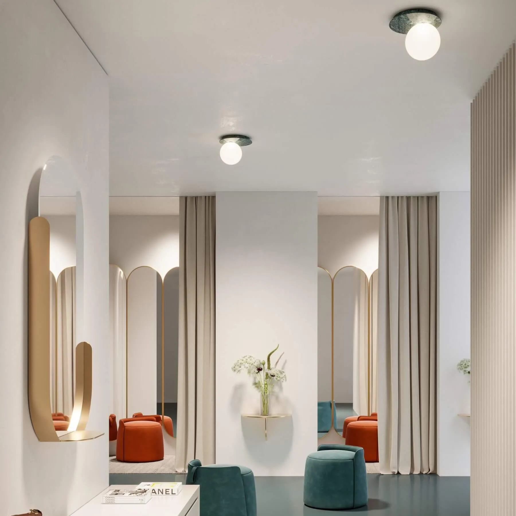 Ceiling Light with Marble Base - Green, Marble