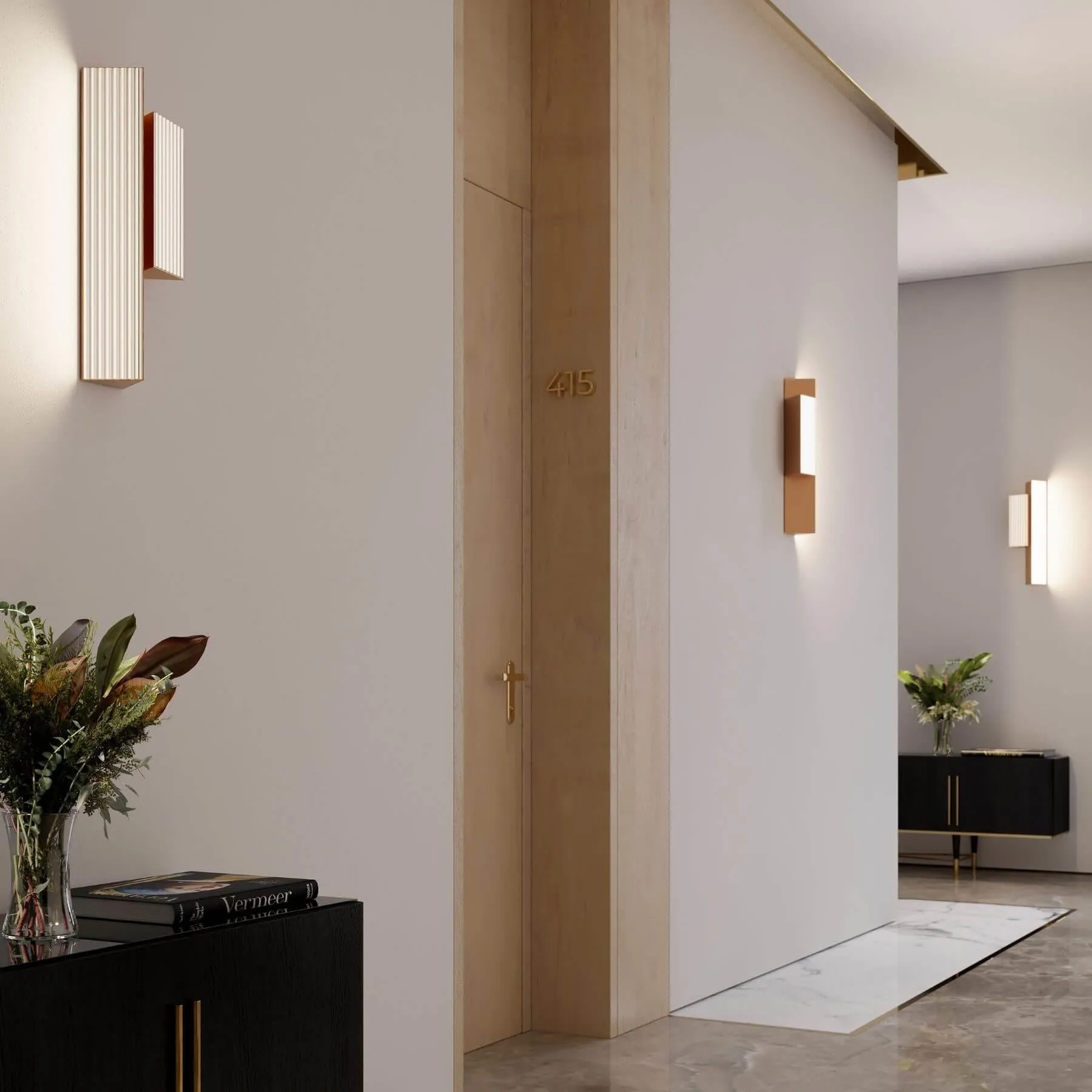 Double Wall Light with Ribbed Diffuser - Copper