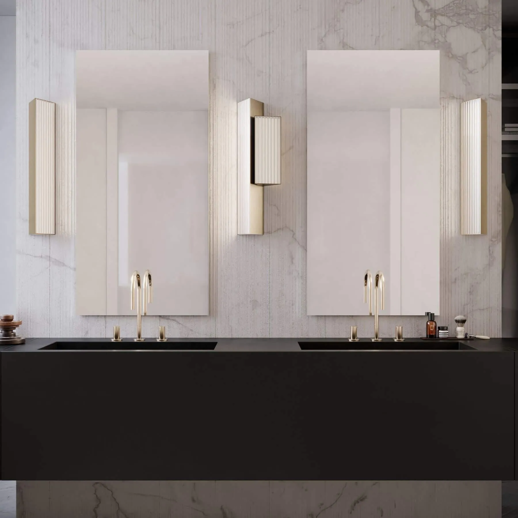 Double Wall Light with Ribbed Diffuser - Copper