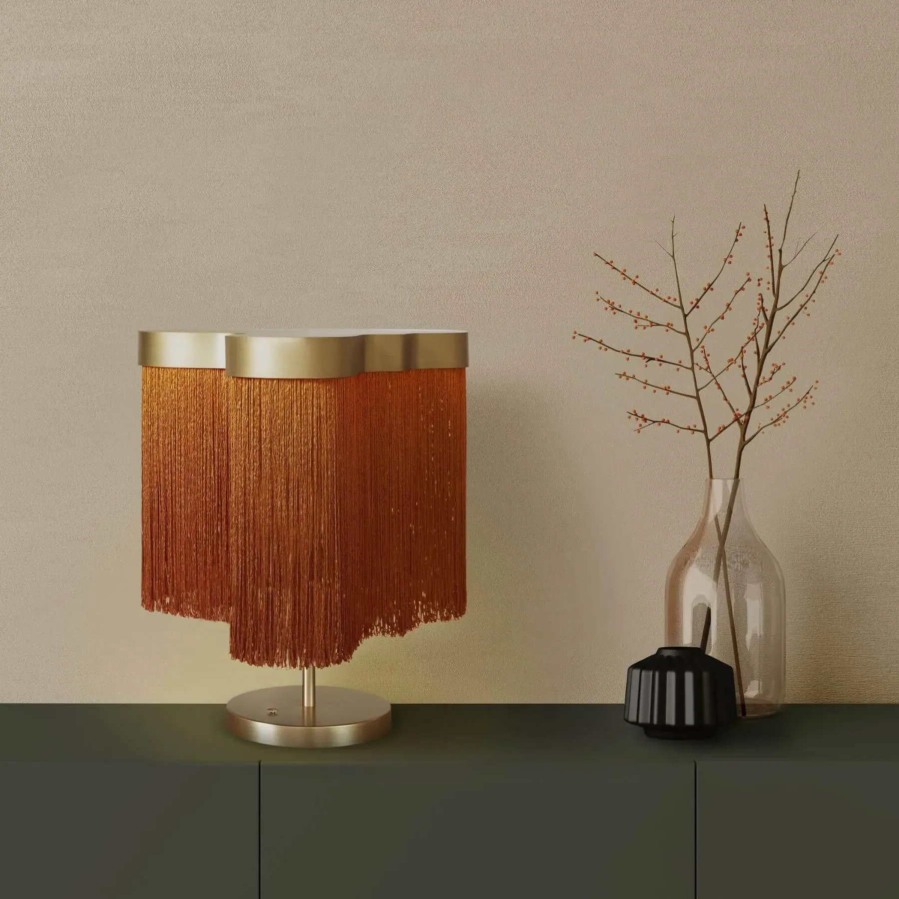 Fringed Table Lamp with Dimmer - Rust, Brass