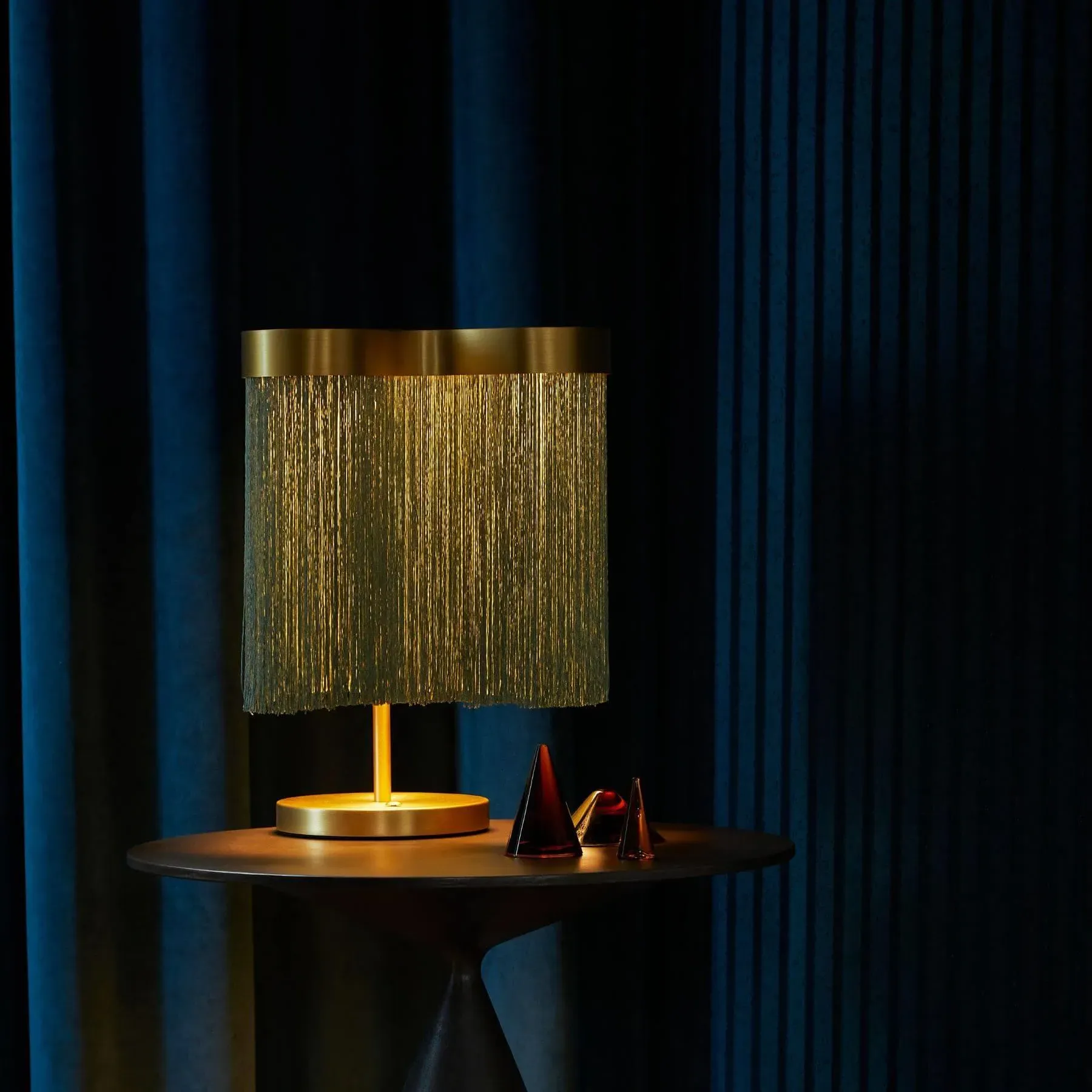 Fringed Table Lamp with Dimmer - Sand, Brass