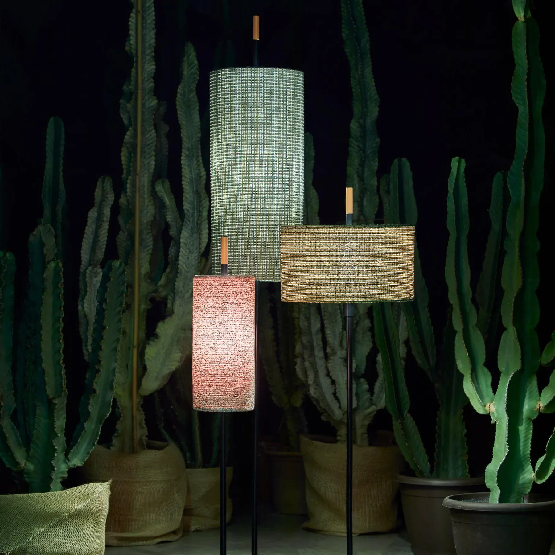 Large Outdoor Floor Lamp - Black, Fabric Shade