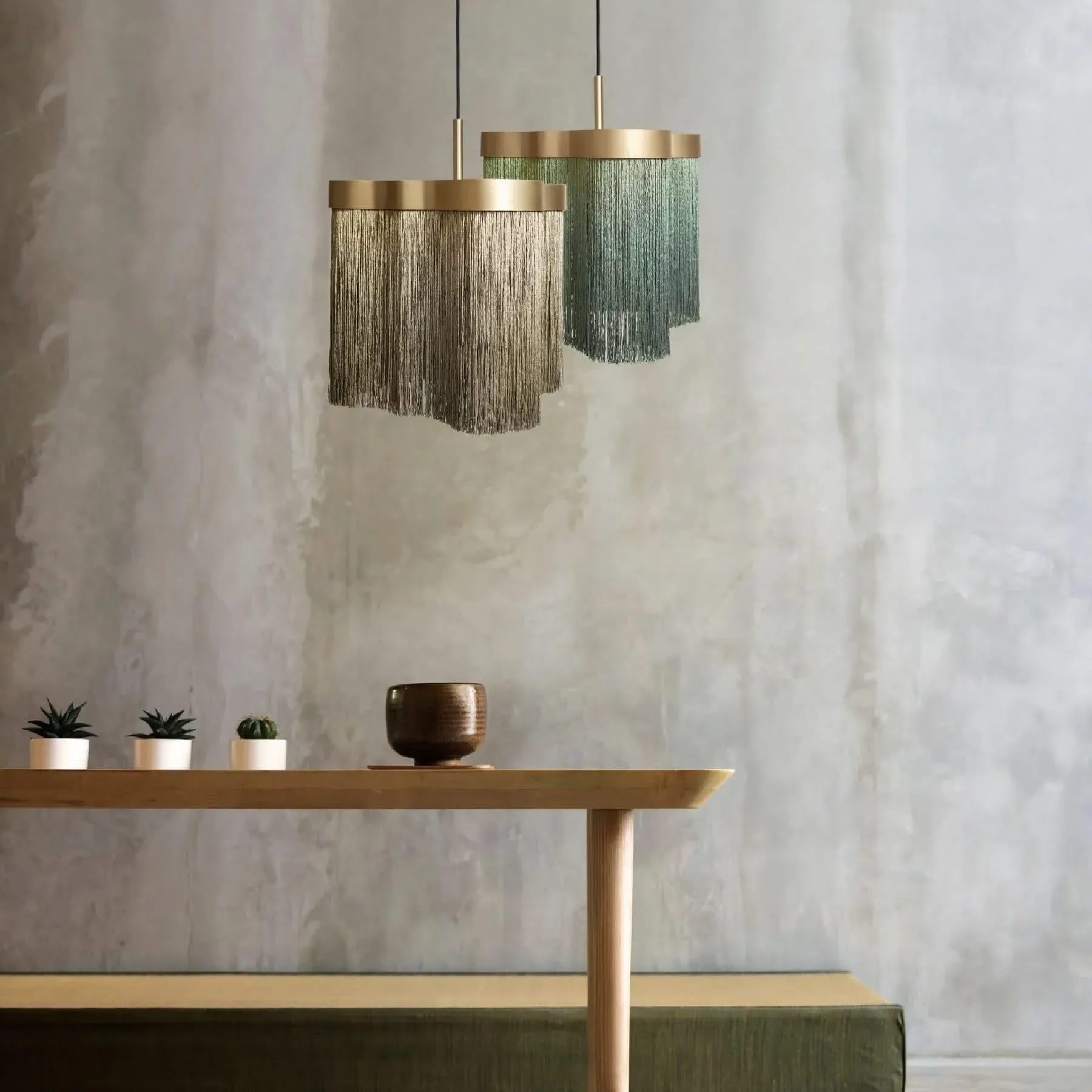 Maiorca Pendant Light with Fringes - Sand, Brass