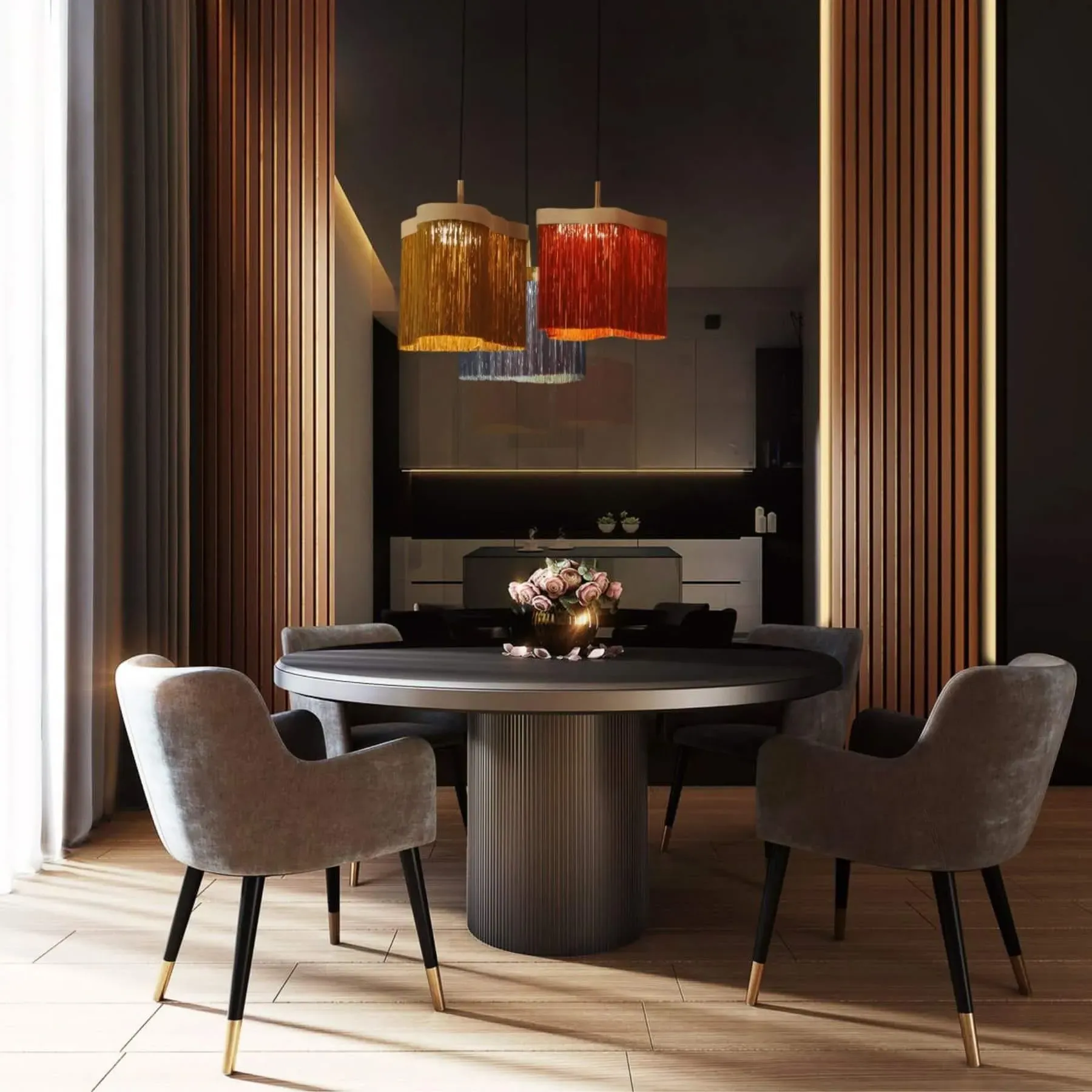 Maiorca Pendant Light with Fringes - Sand, Brass