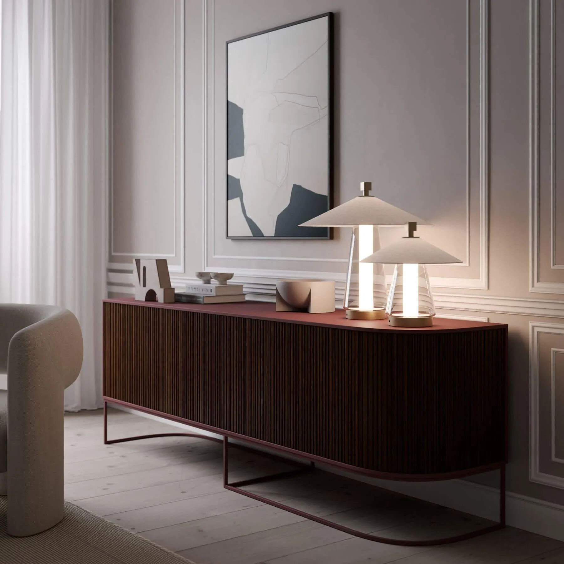 Medium Table Lamp with Shade - White, Cotton