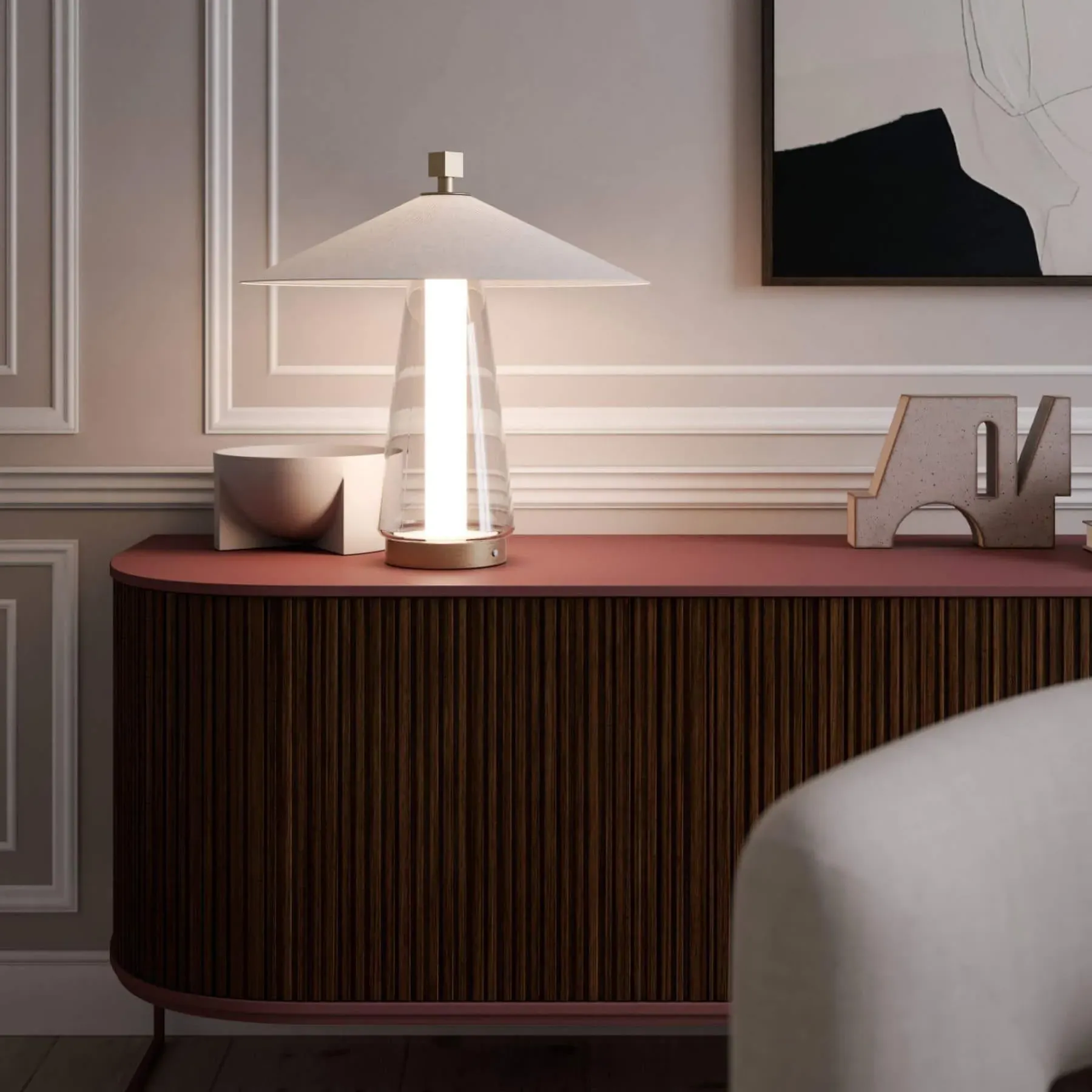 Medium Table Lamp with Shade - White, Cotton