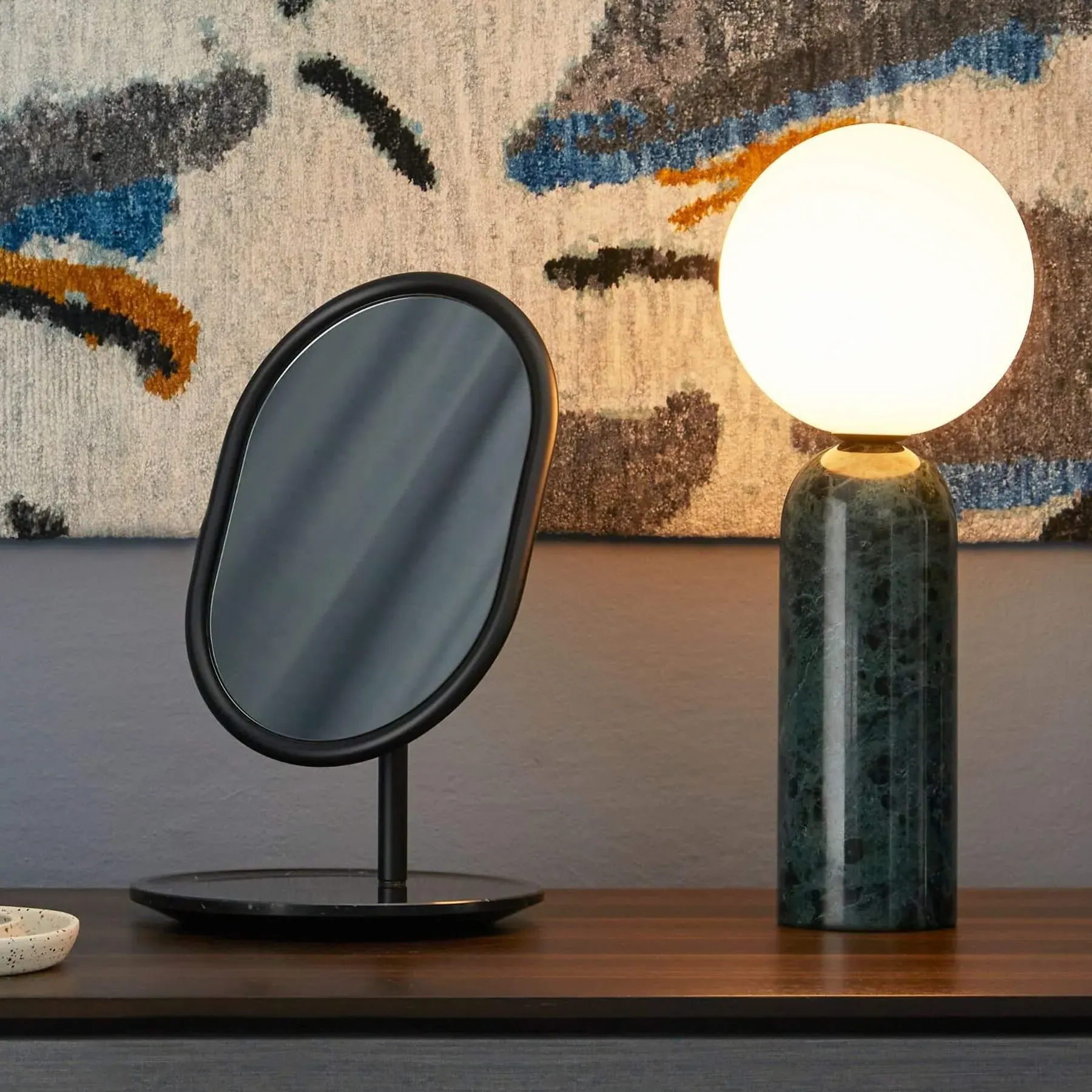 Table Lamp with Marble Base - Green, Marble