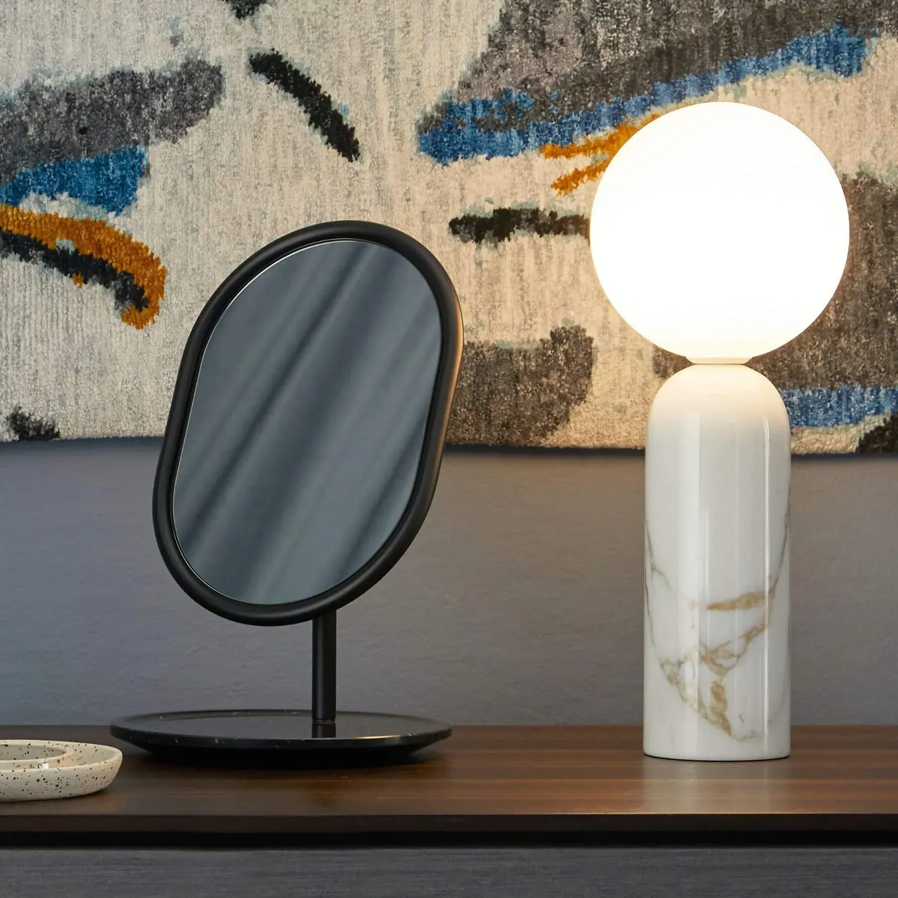 Table Lamp with Marble Base - Green, Marble