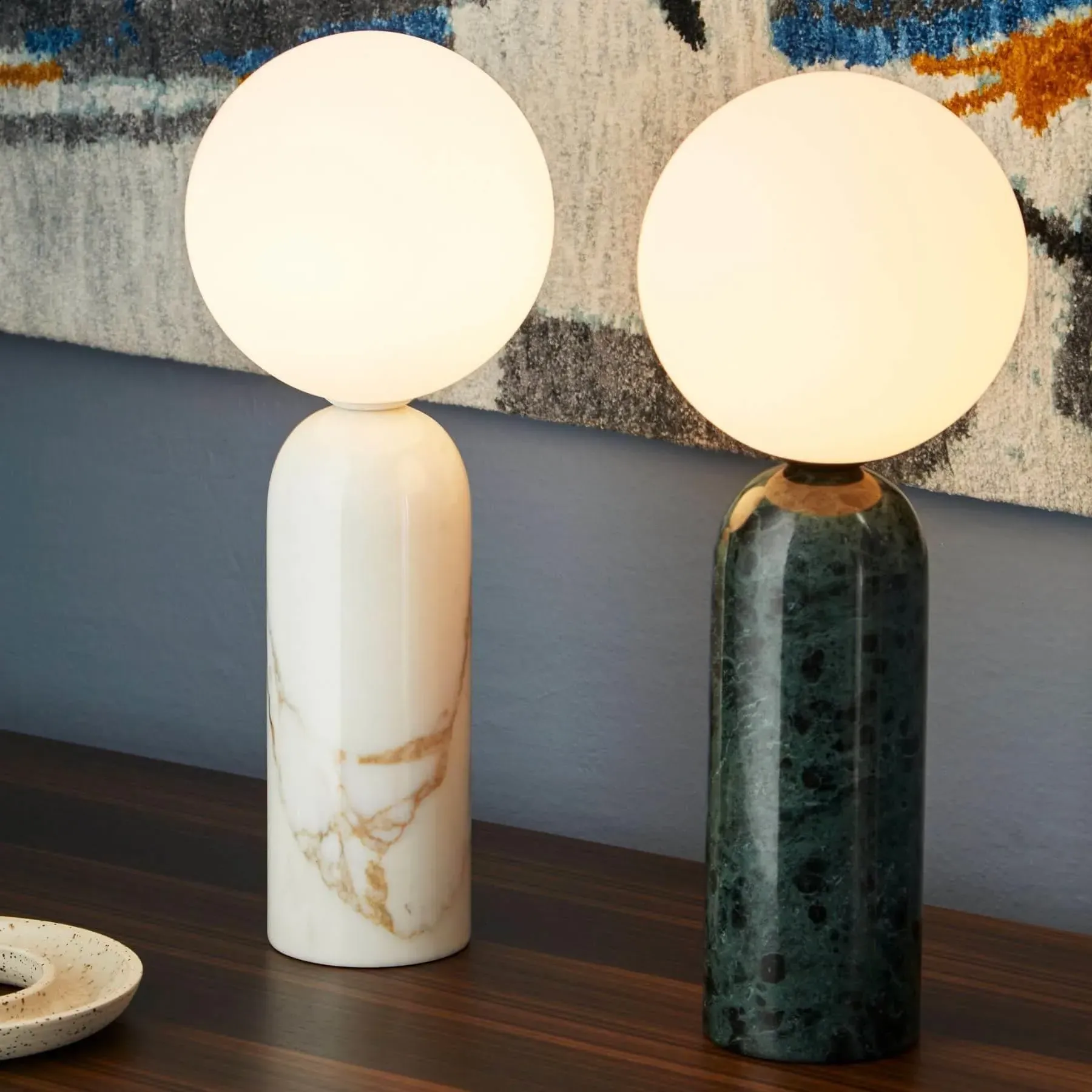 Table Lamp with Marble Base - Green, Marble