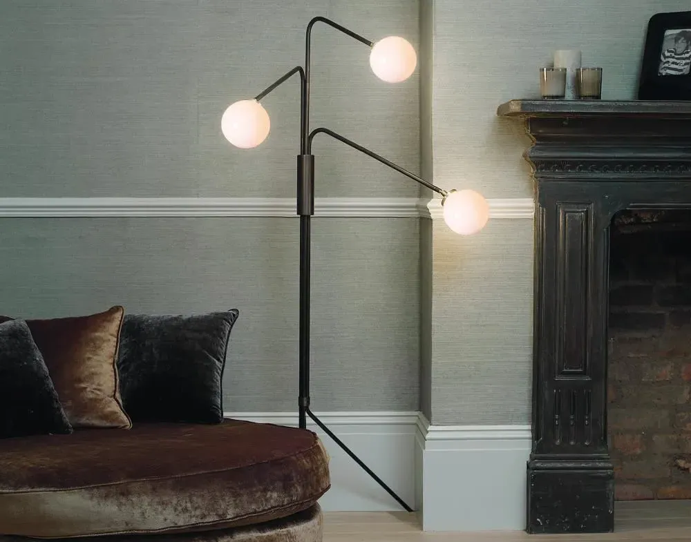 3-Arm Floor Light with Opal Shades - Bronze, Brass