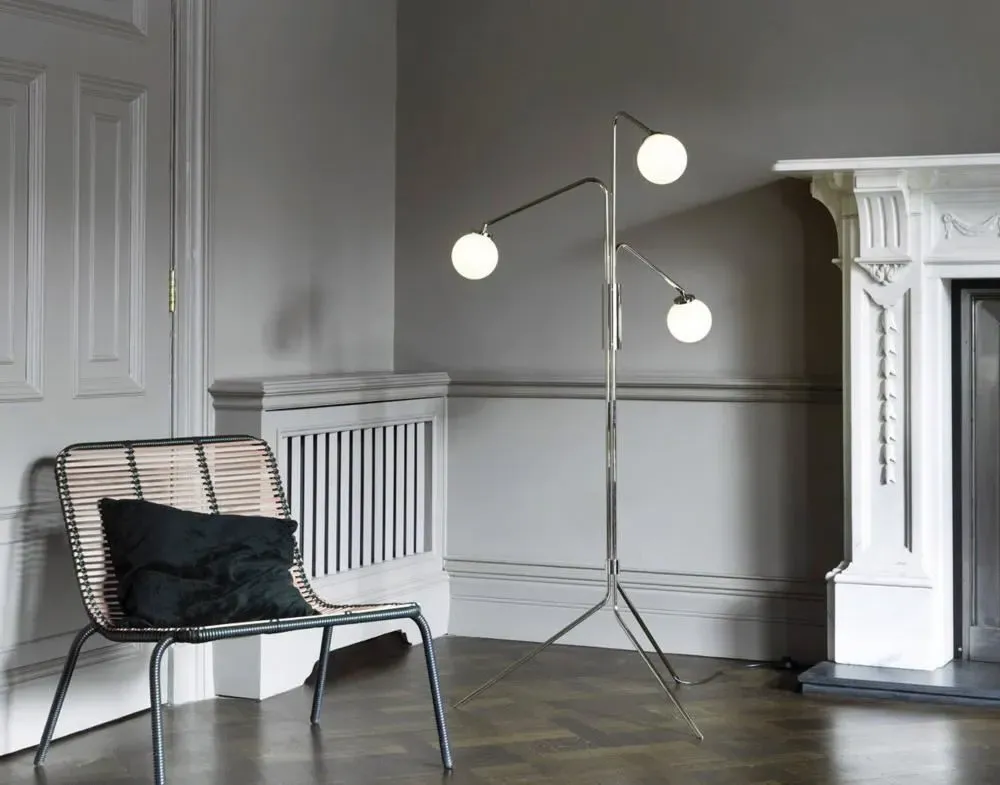 3-Arm Floor Light with Opal Shades - Bronze, Brass