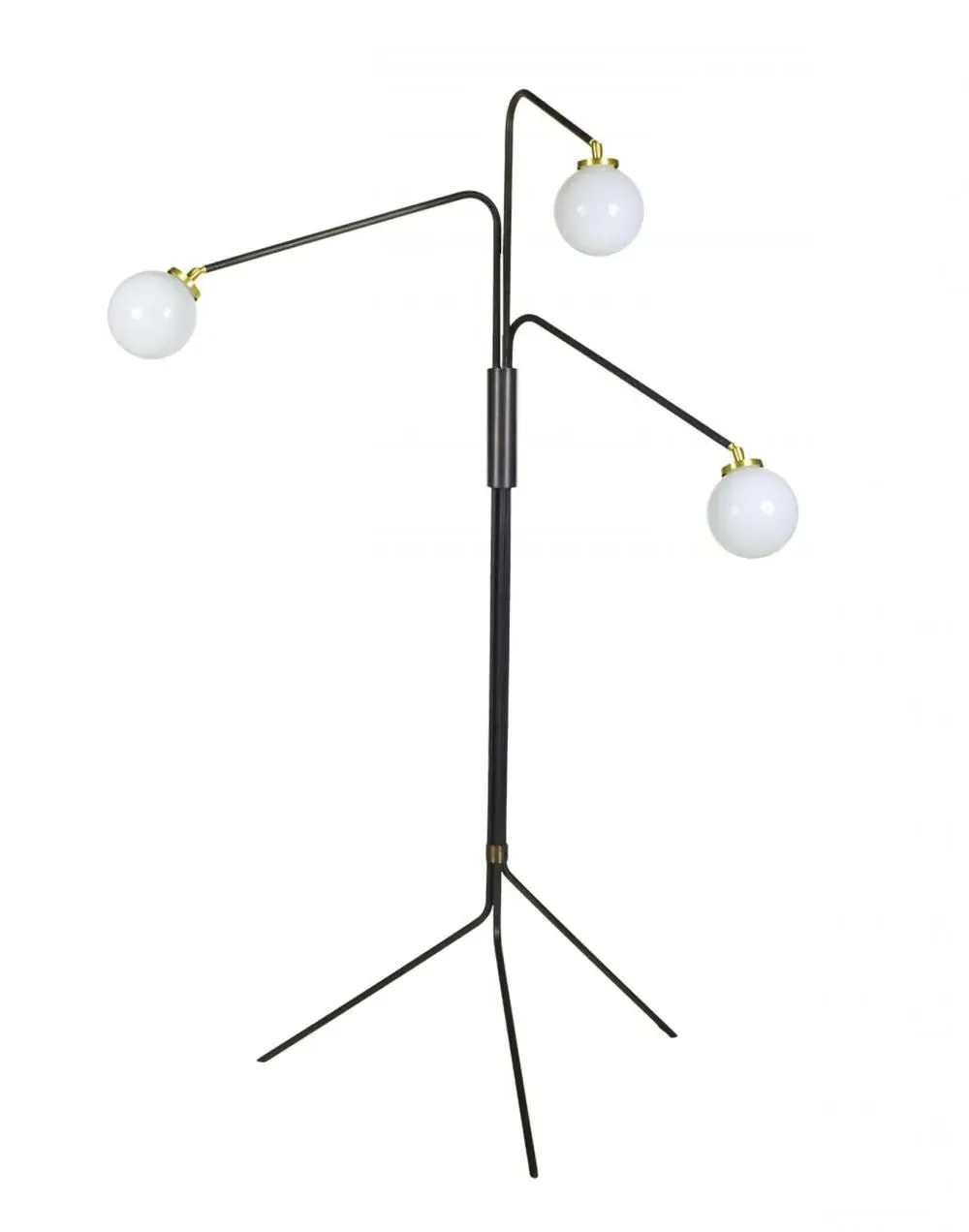 3-Arm Floor Light with Opal Shades - Bronze, Brass