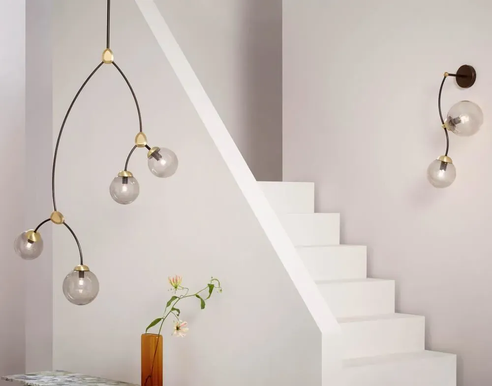 4-Light Vertical Pendant - Brass, Opal Glass