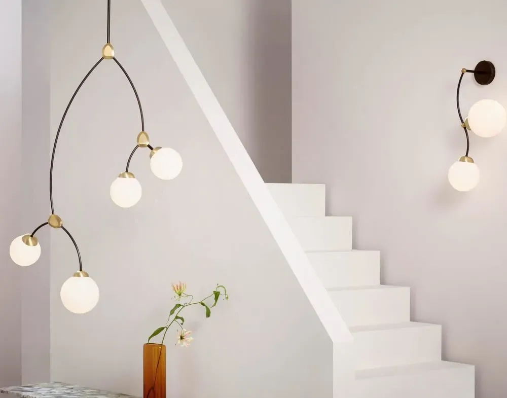 4-Light Vertical Pendant - Brass, Opal Glass