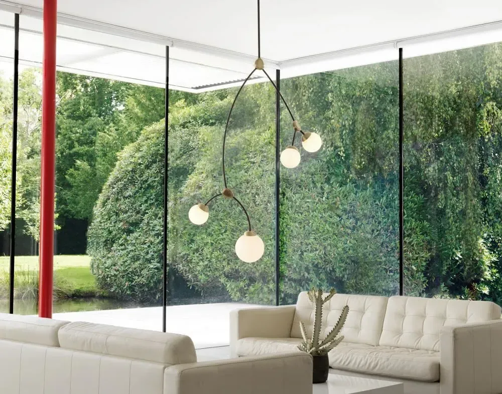 4-Light Vertical Pendant - Brass, Opal Glass