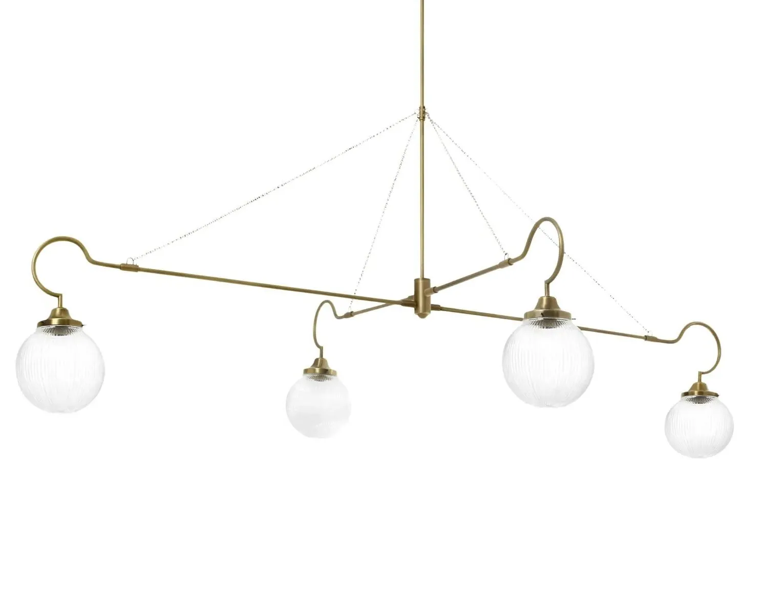 Floren Four Arm Pendant Light 100cm - Antique Brass, Glass