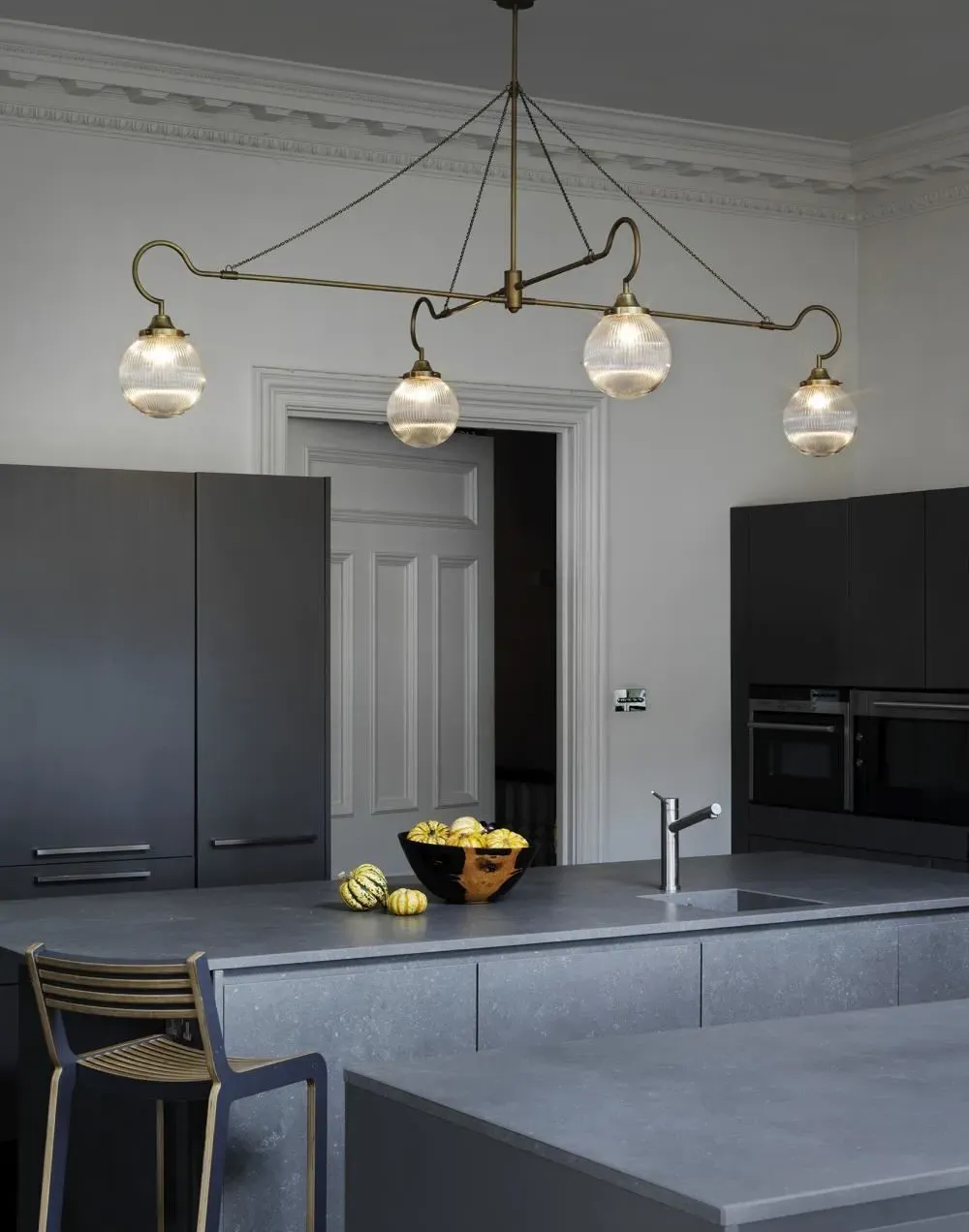 Floren Four Arm Pendant Light - Antique Brass, Glass