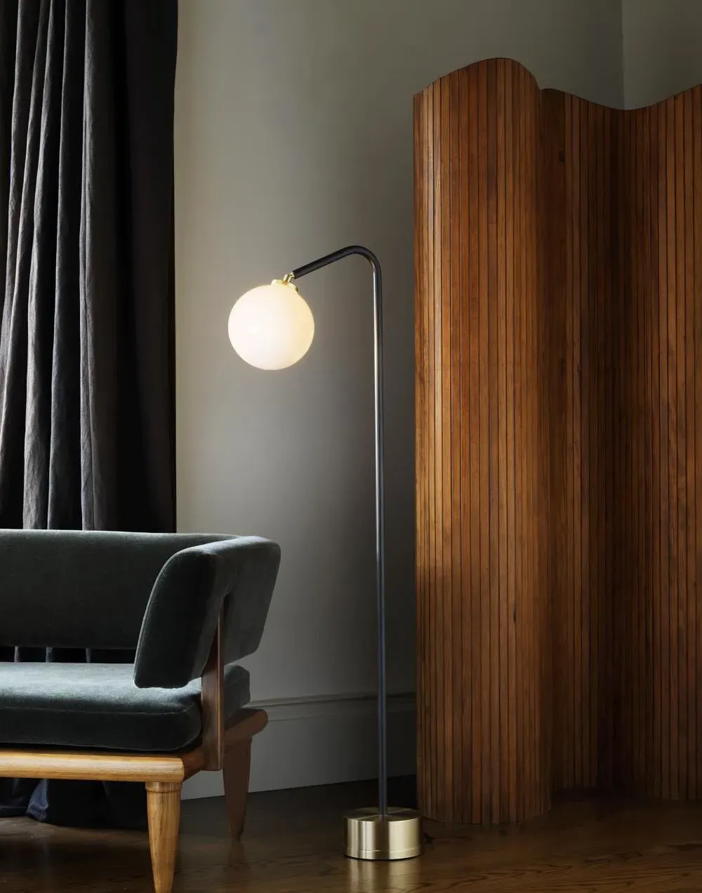 Oscar Floor Light - Satin Brass, Glass