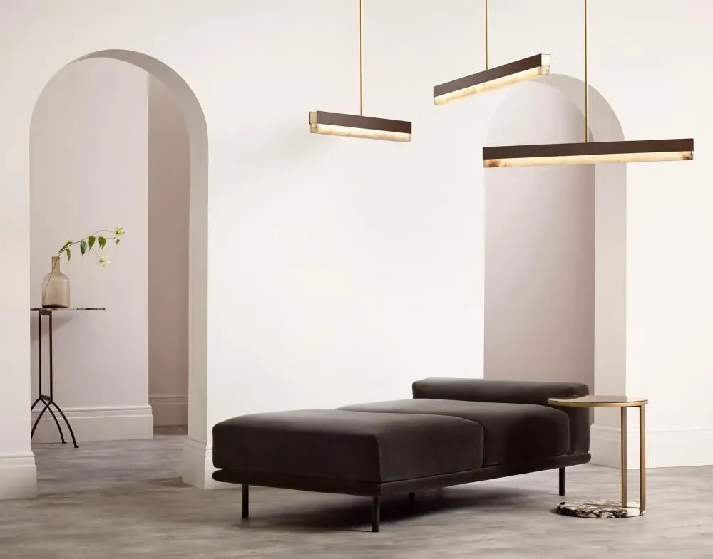 Pendant Light with Alabaster Shade - Brass