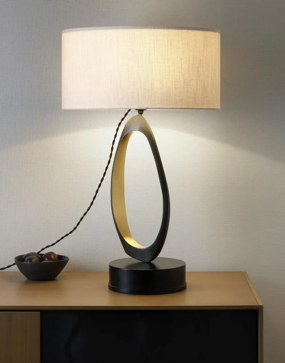 Table Lamp Hand-Cast Design - Slate Grey, Silk