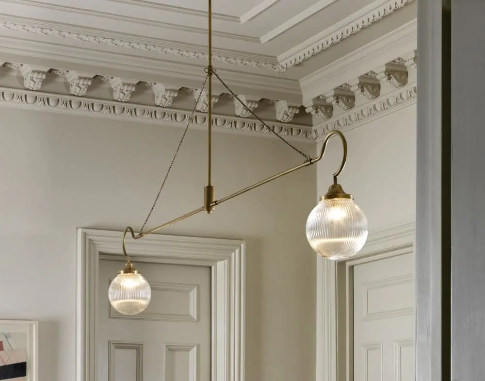 Two Arm Pendant Light - Antique Brass, Metal